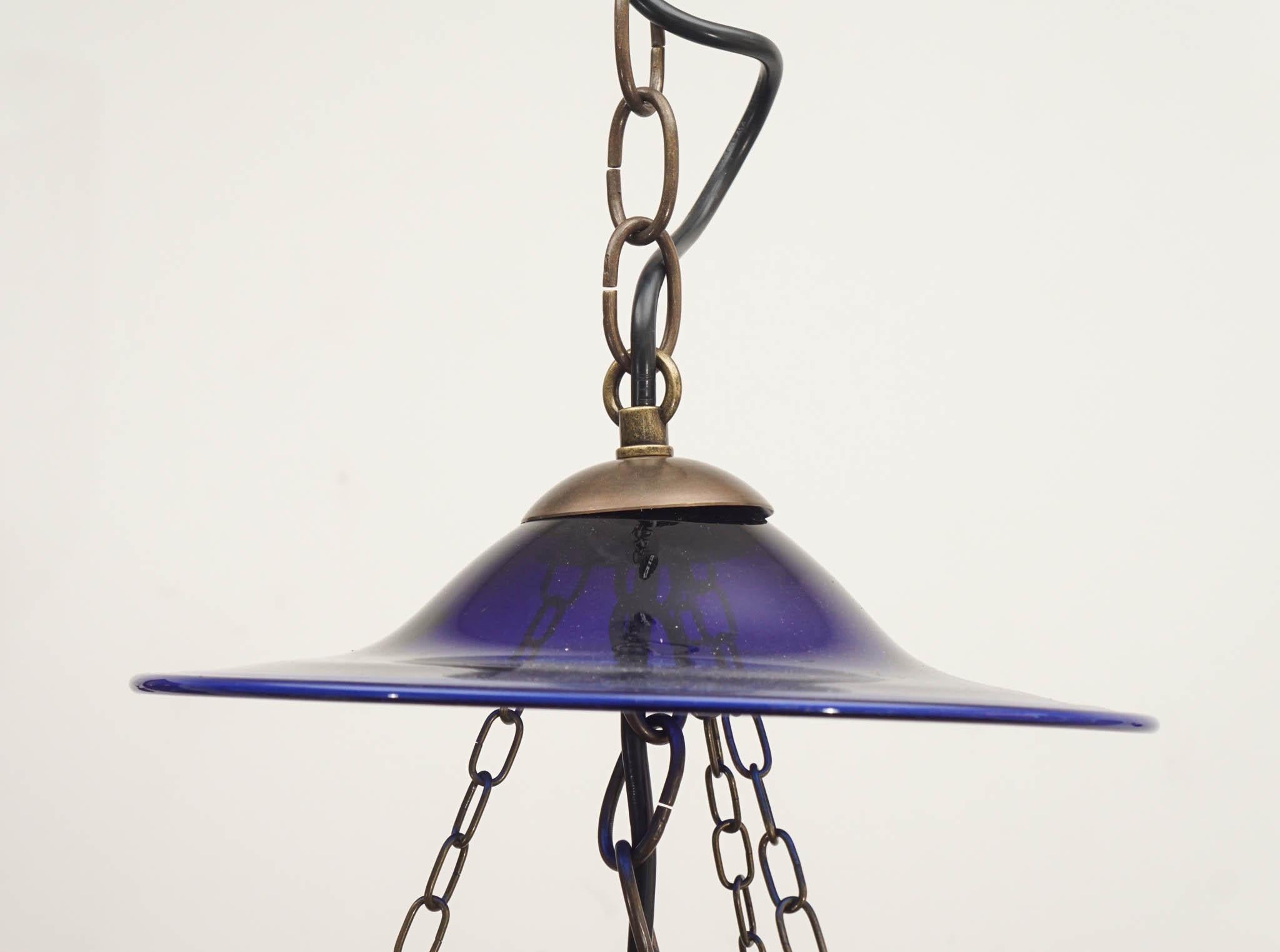 Victorian Antique Colorful Bell Jar Lanterns in Blue For Sale