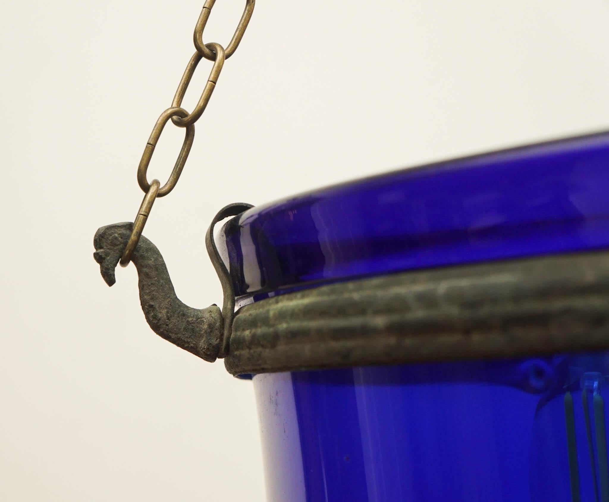 Unknown Antique Colorful Bell Jar Lanterns in Blue For Sale