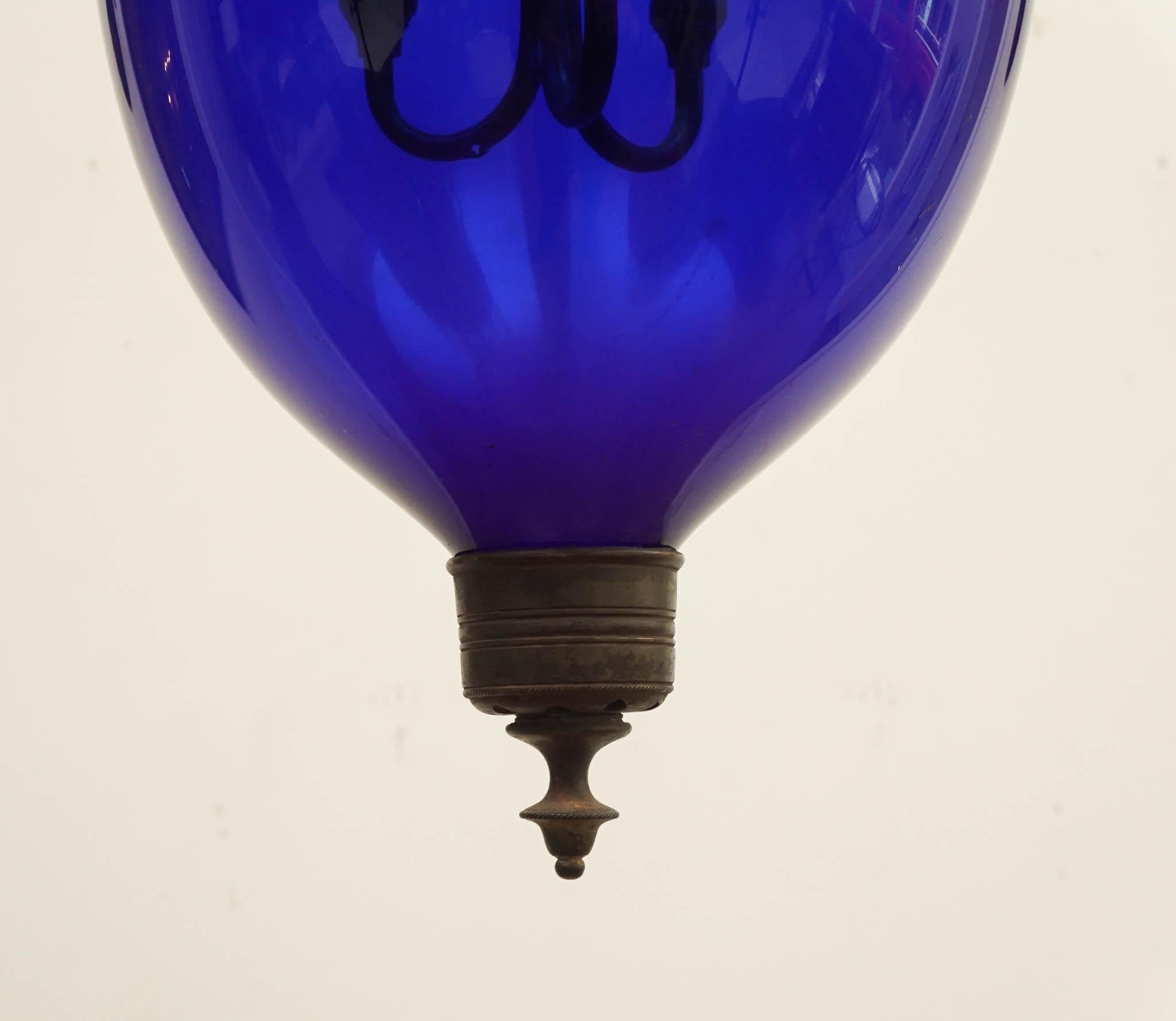 Hand-Crafted Antique Colorful Bell Jar Lanterns in Blue For Sale