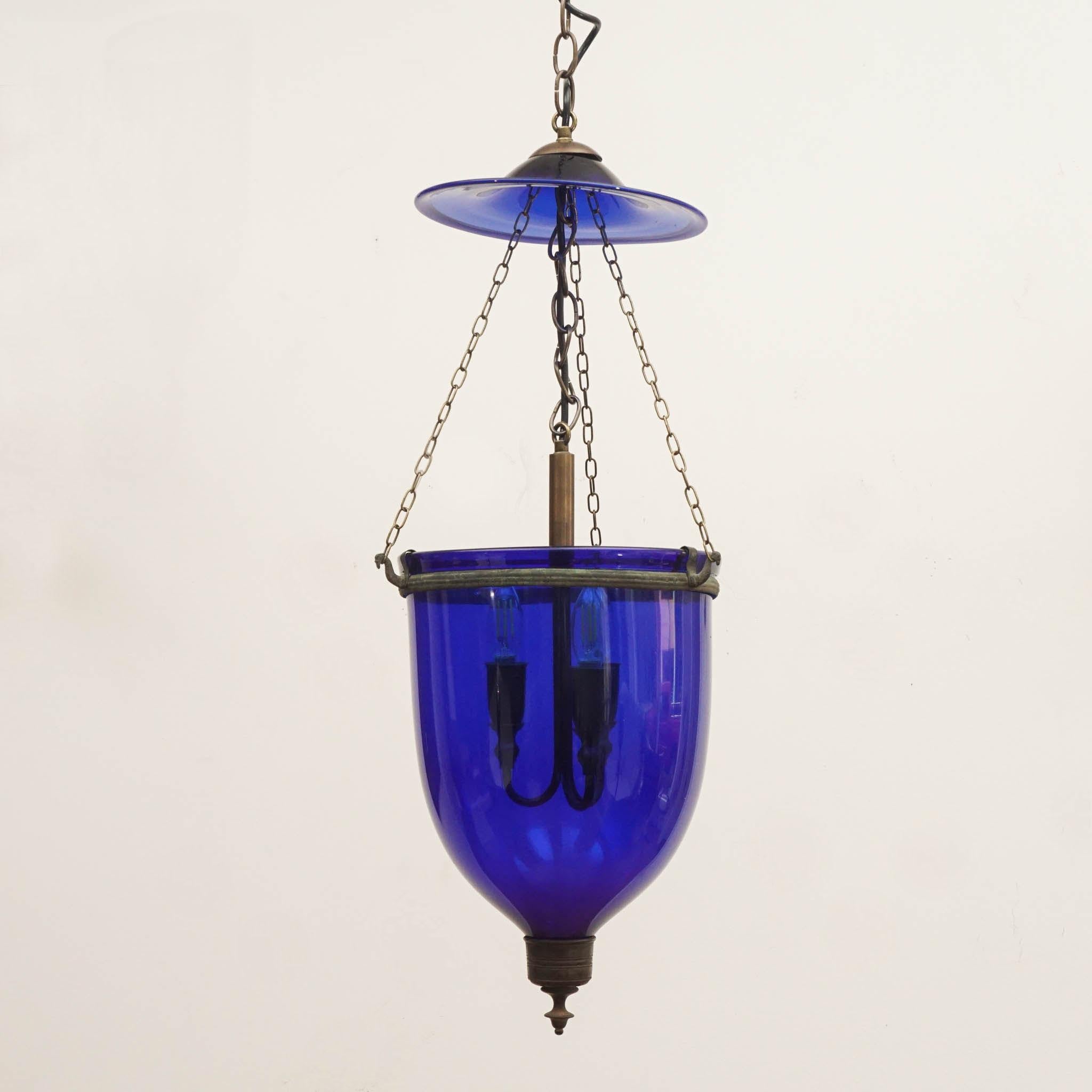 19th Century Antique Colorful Bell Jar Lanterns in Blue For Sale