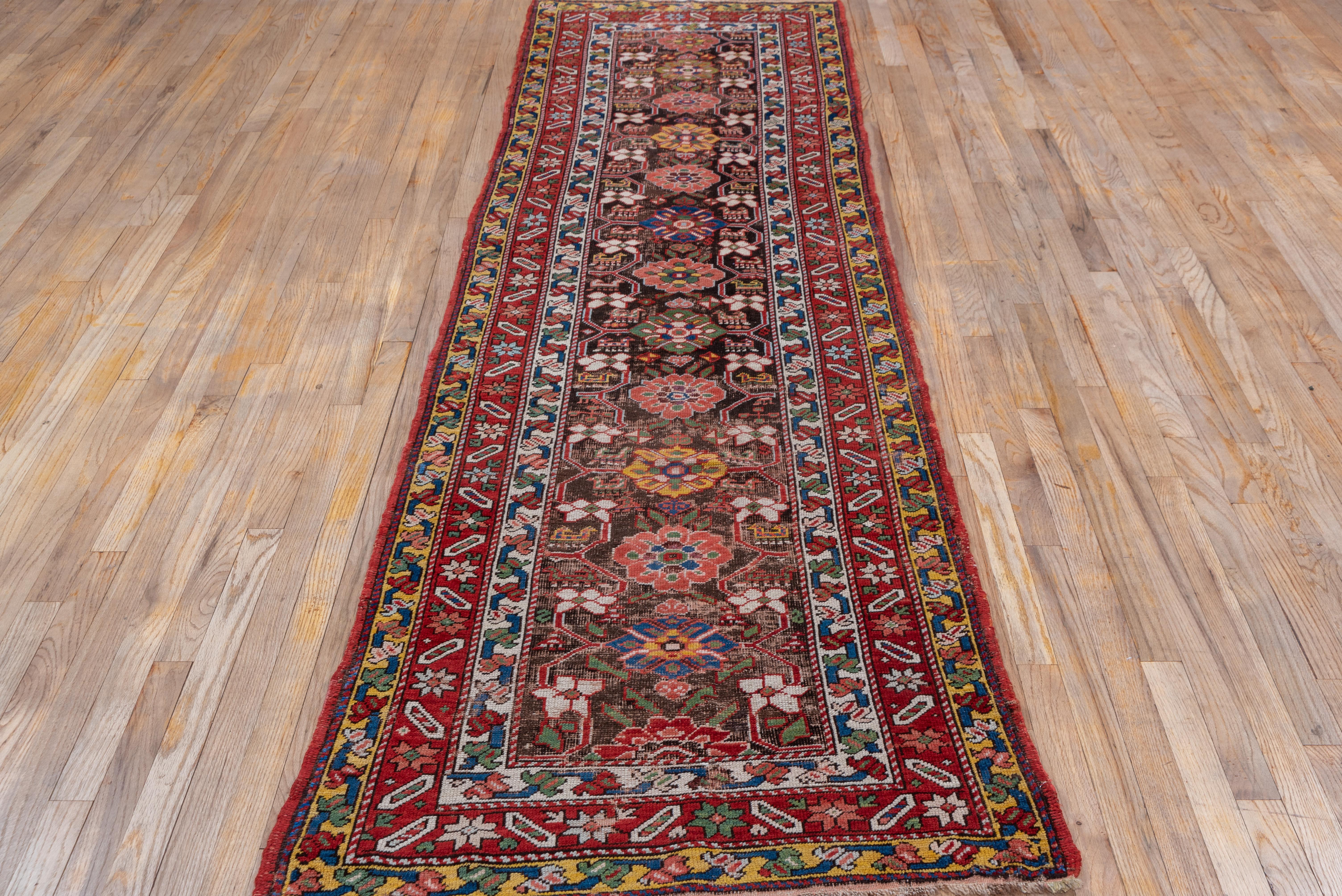 Hand-Knotted Antique Colorful Caucasian Karabagh Runner, circa 1910s, Mina Khani Design For Sale