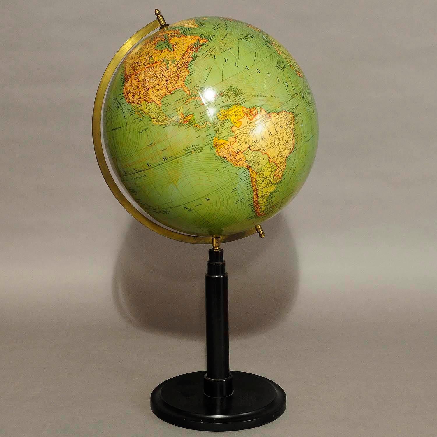 Item e5830
a large antique colorful V.D.B. earth globe with a wonderful patina published by Wegweiser, Berlin, circa 1930. Used as teaching material in schools. Good condition, age-related traces of usage. 
Measures:
Height: 24.8