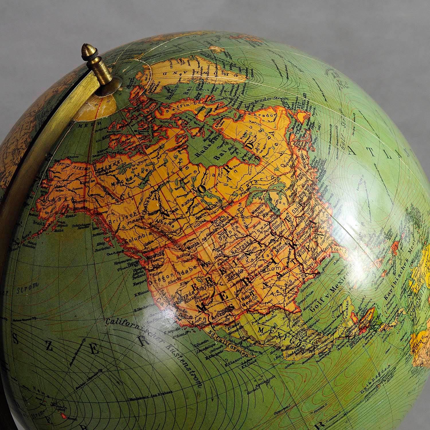 German Antique Colorful Earth Globe Published by Wegweiser, circa 1930