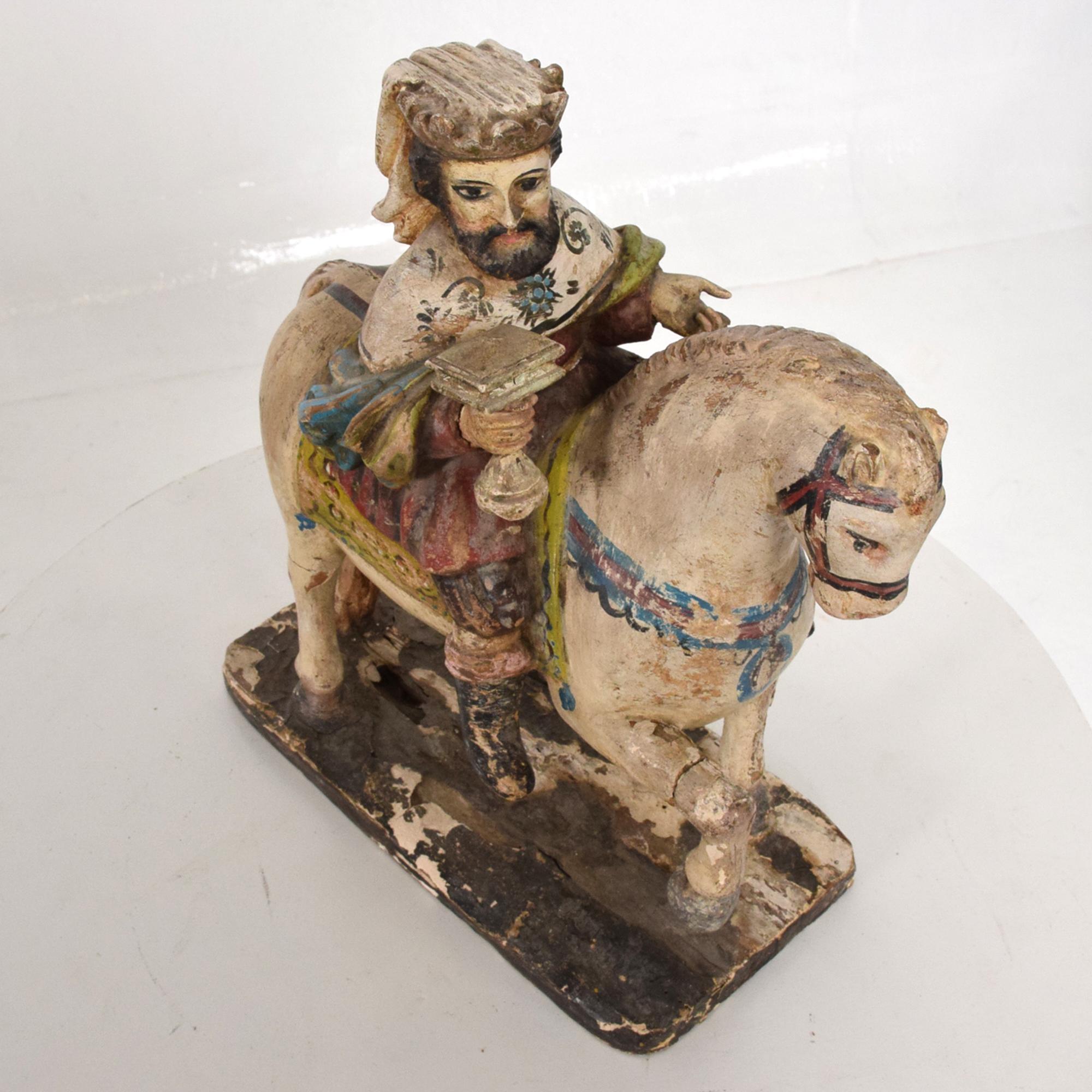 Antique Hand Carved Hand Painted Wood Horse Sculpture Royal King on White Horse 3