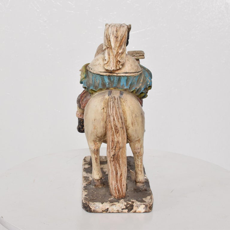 Late Victorian Antique Hand Carved Hand Painted Wood Horse Sculpture Royal King on White Horse