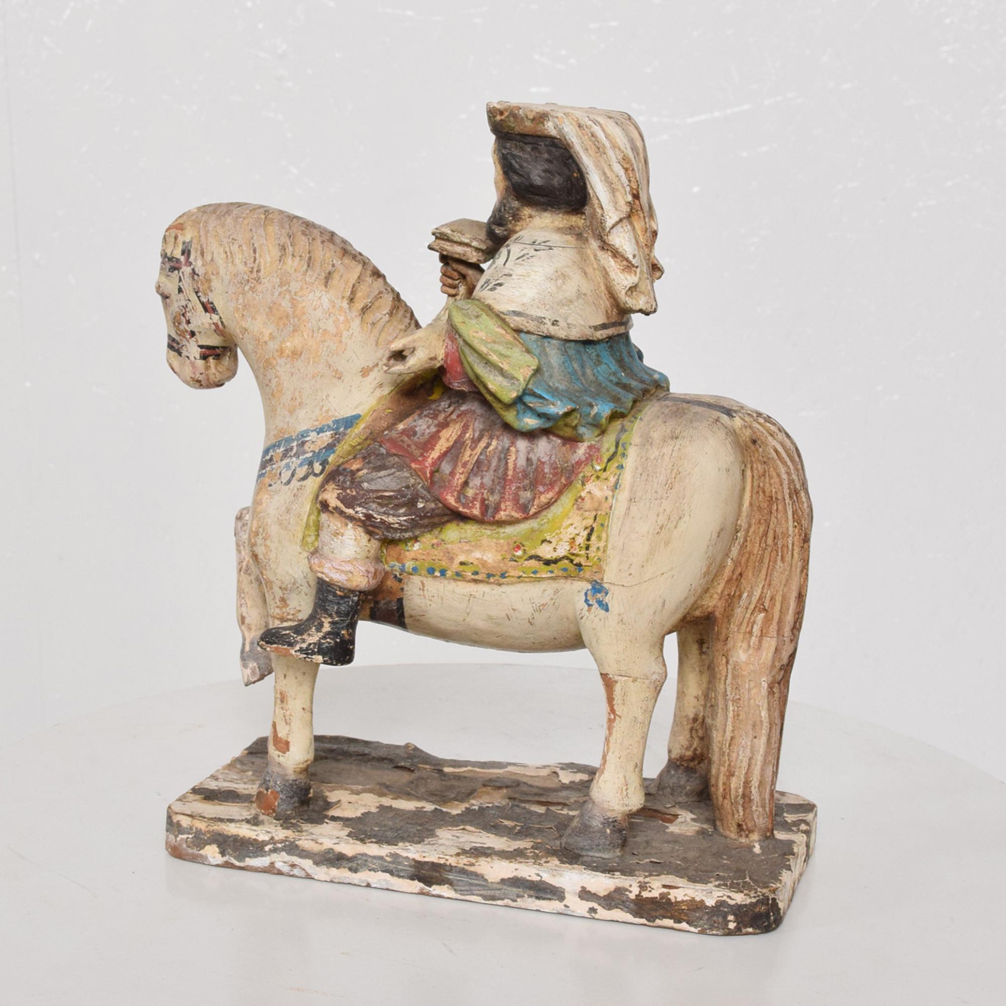 Late Victorian Antique Hand Carved Hand Painted Wood Horse Sculpture Royal King on White Horse