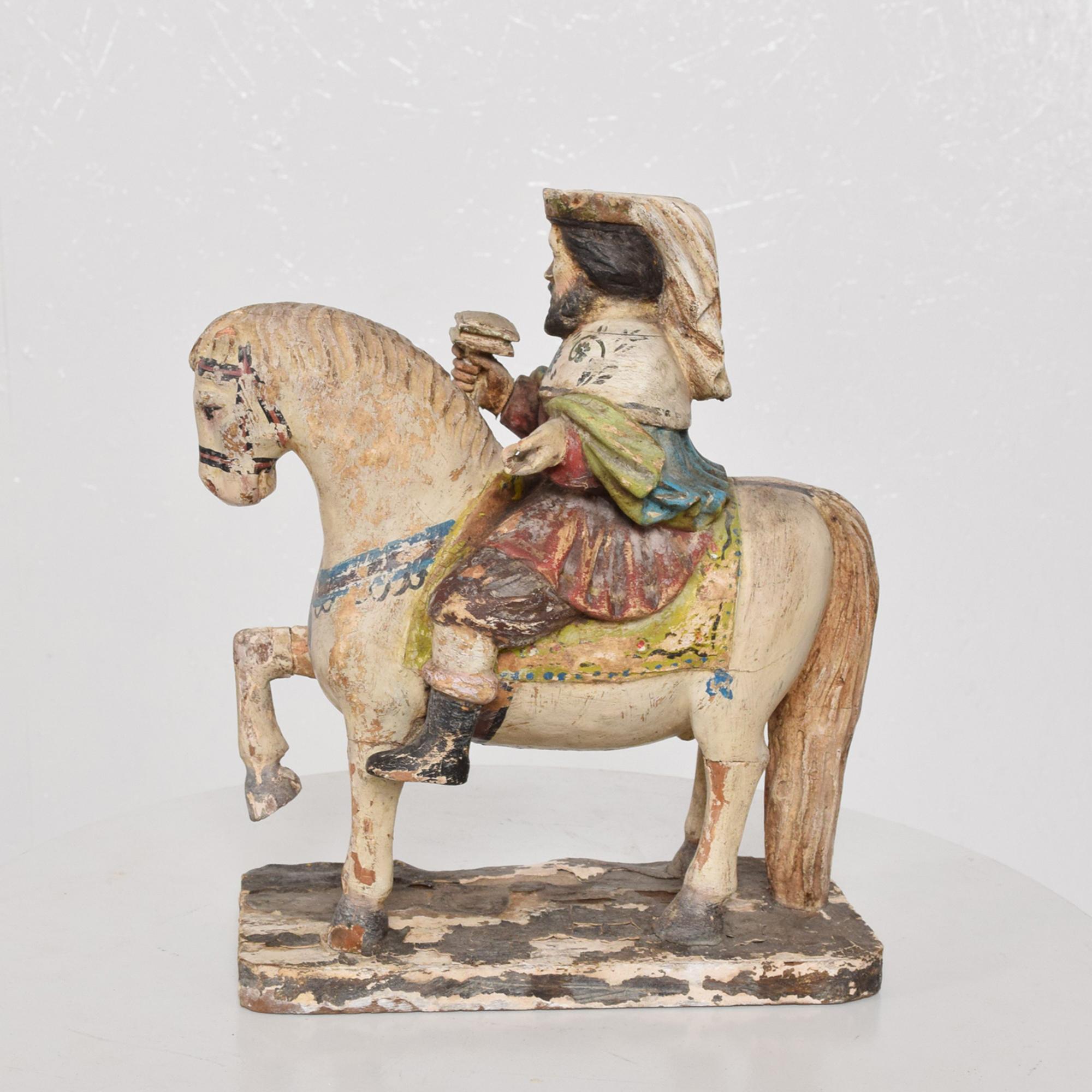 Unknown Antique Hand Carved Hand Painted Wood Horse Sculpture Royal King on White Horse
