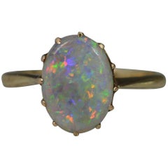 Antique Colorful Natural Opal Solitaire and 9 Carat Gold Ring