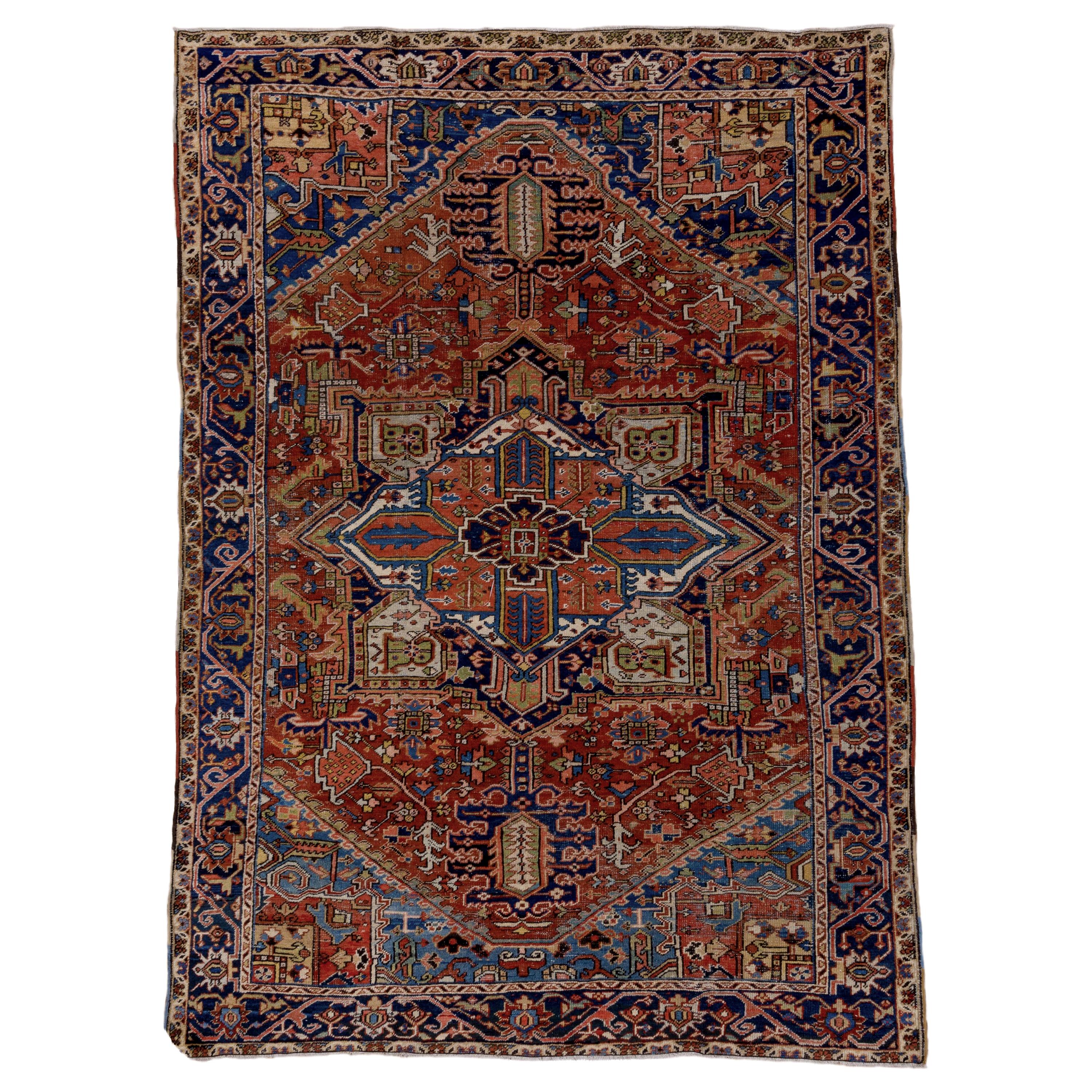 Antique Colorful Persian Heriz Carpet, Rich Colors