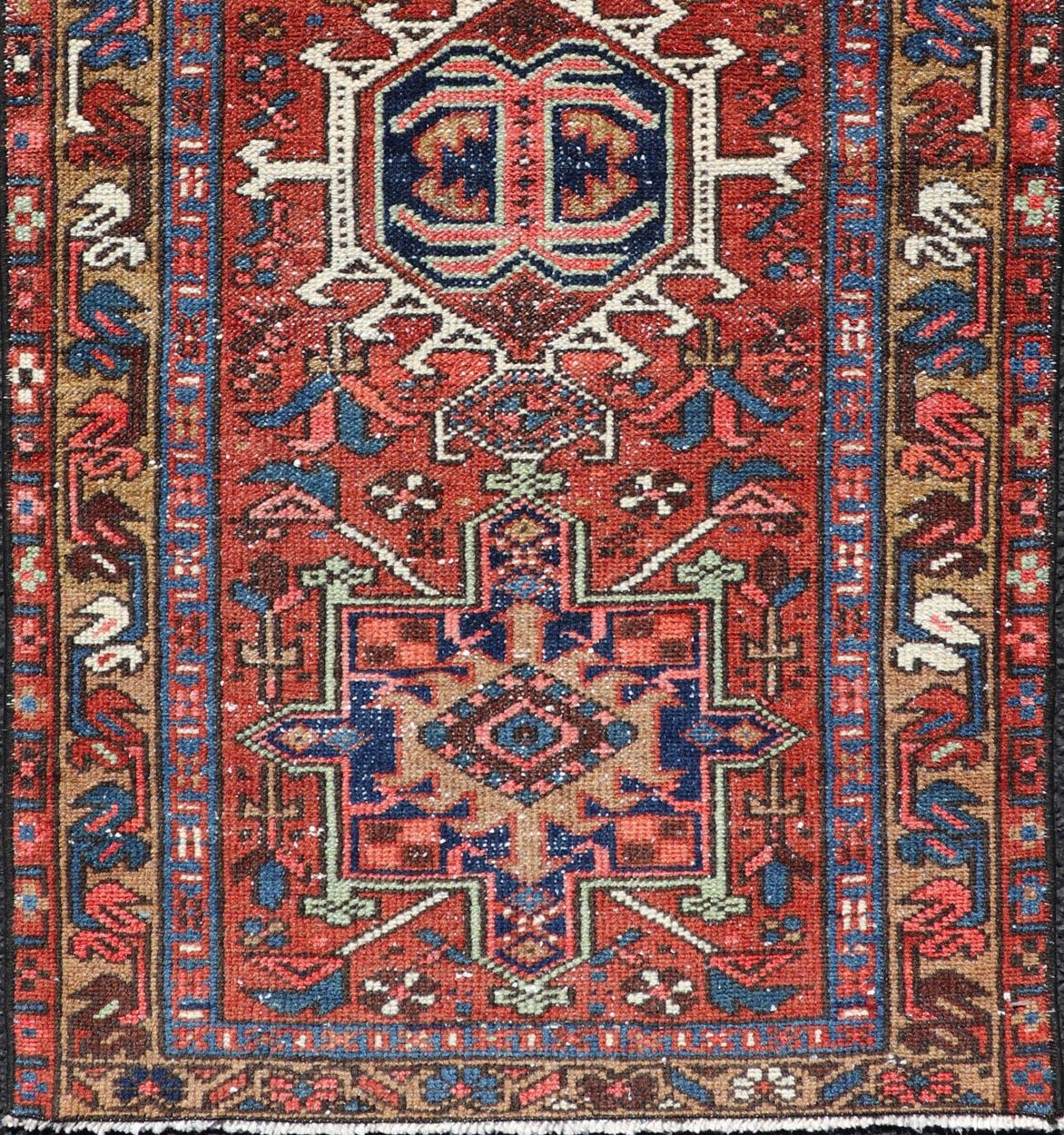 Measures: 2'0 x 3'1 
Antique Colorful Persian Heriz Rug with a Bold Geometric Design. Keivan Woven Arts / rug EMB-22177-15024, country of origin / type: Persian / Heriz, circa Early-20th Century.

This Persian Heriz features a classic