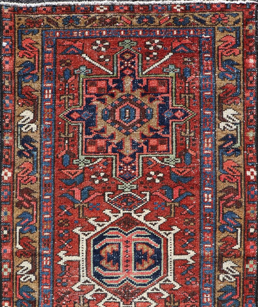 Wool Antique Colorful Persian Heriz Rug with a Bold Geometric Design For Sale