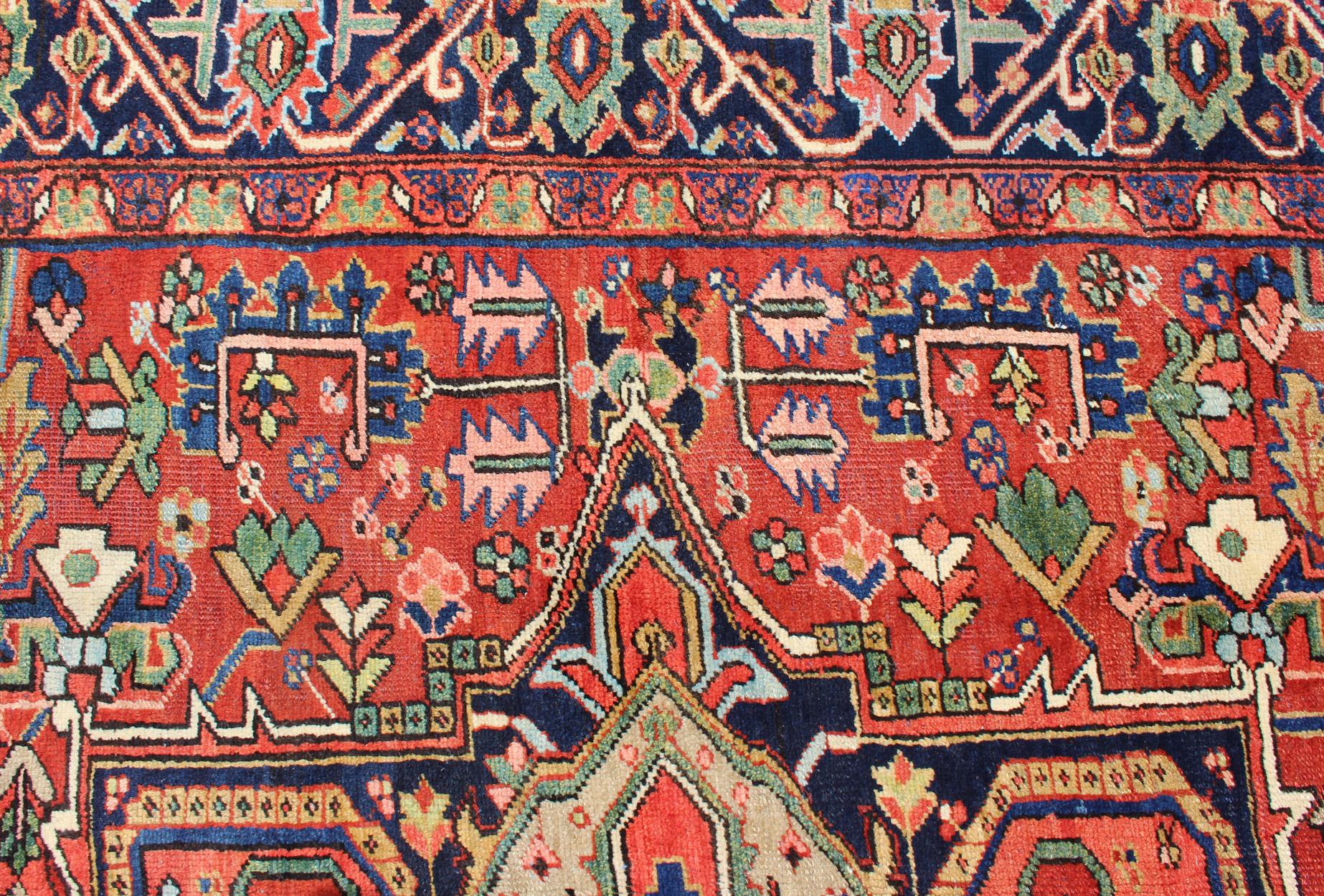 Colorful Antique Persian Heriz-Serapi With Geometric Medallion Design For Sale 3