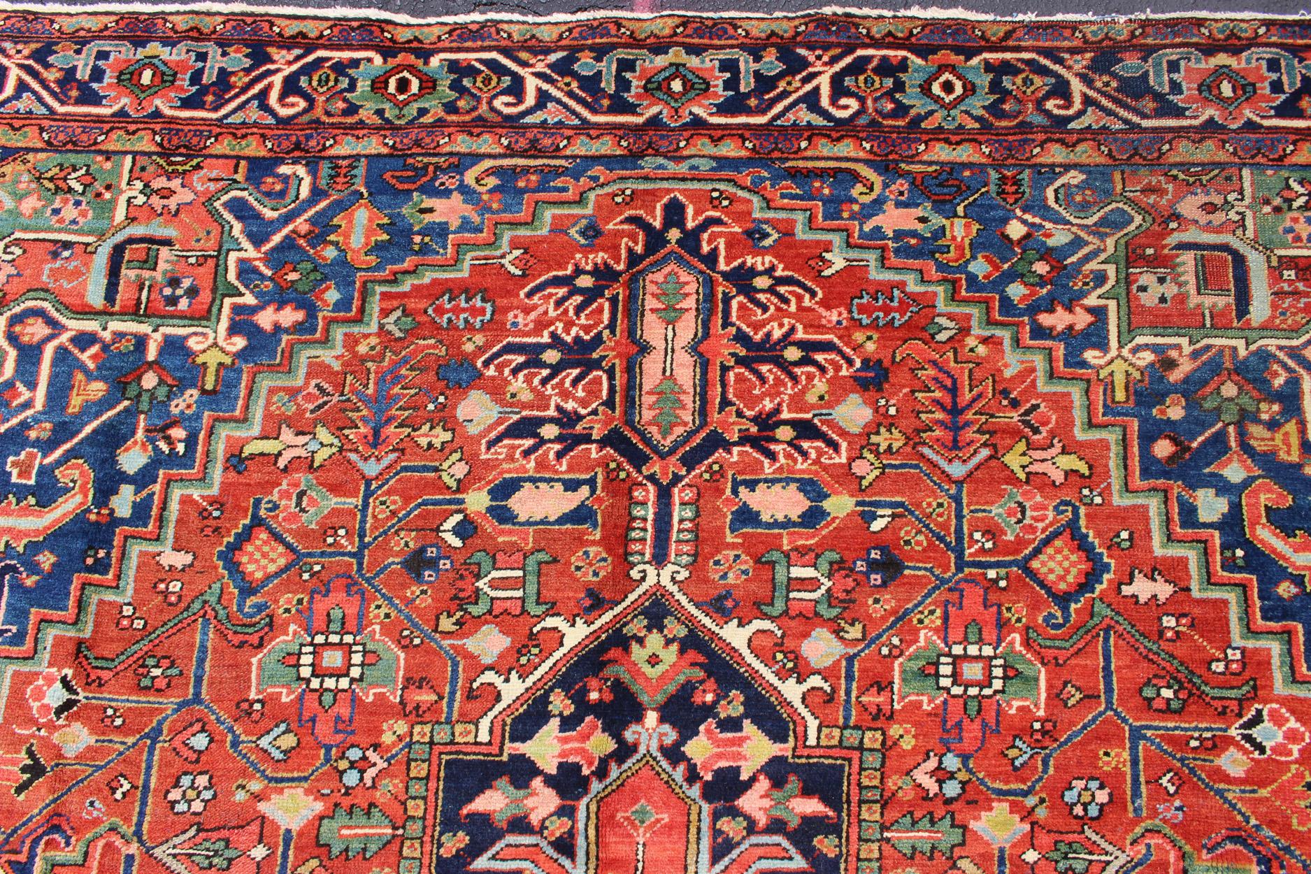 Colorful Antique Persian Heriz-Serapi With Geometric Medallion Design For Sale 1