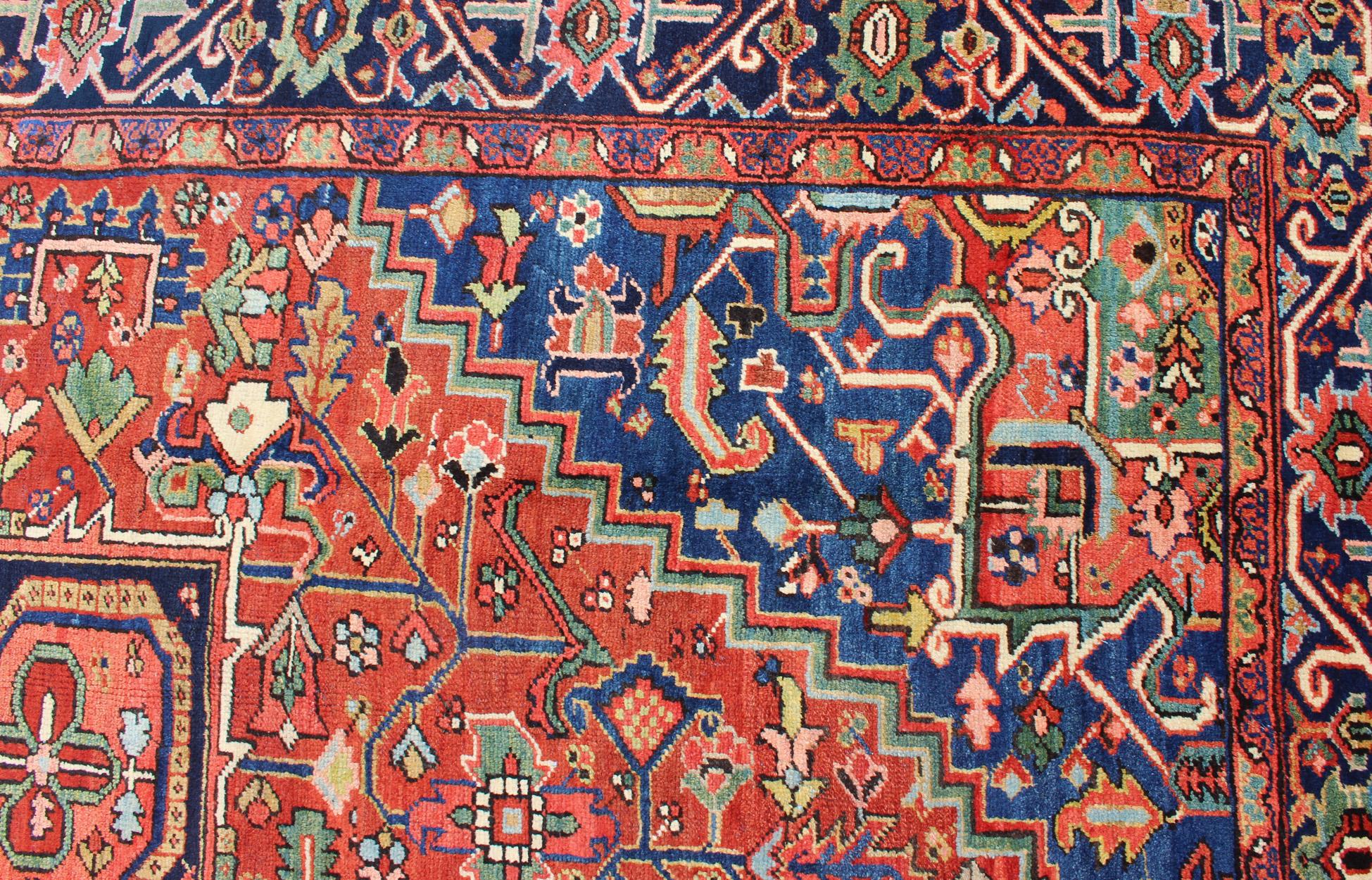 Colorful Antique Persian Heriz-Serapi With Geometric Medallion Design For Sale 2