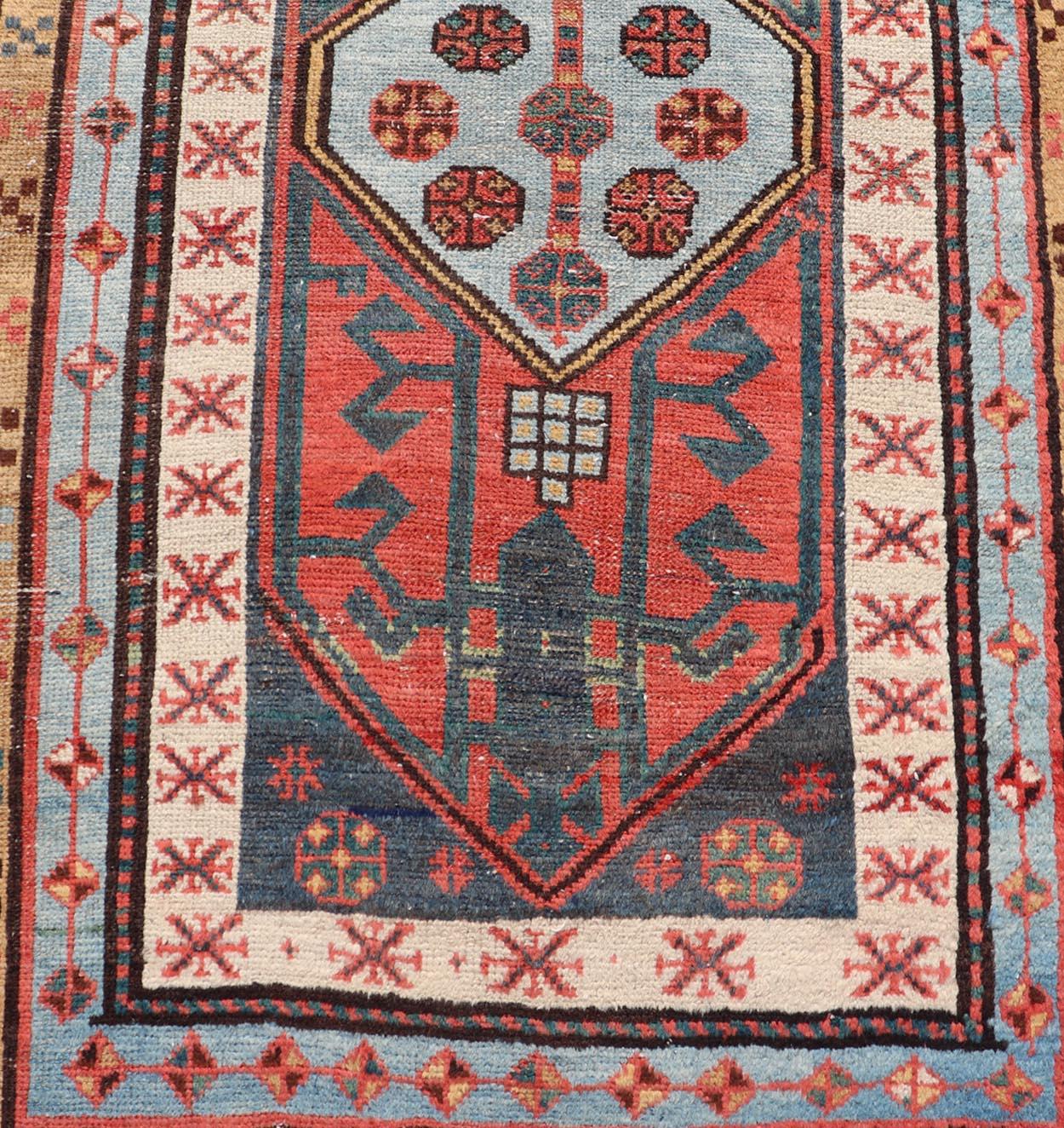 Antique Colorful Persian Heriz-Serapi Runner with a Bold Geometric Design For Sale 4
