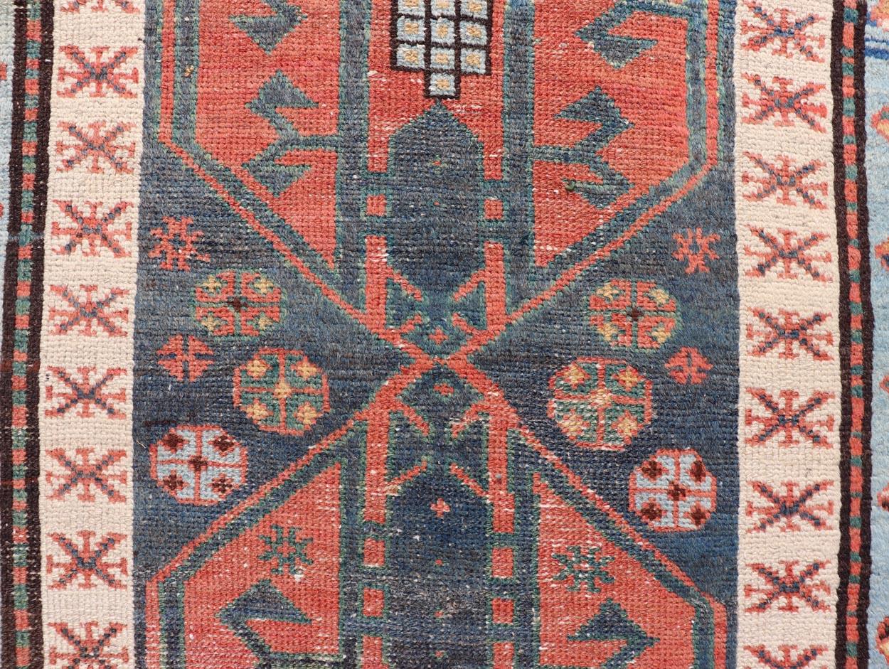 Antique Colorful Persian Heriz-Serapi Runner with a Bold Geometric Design For Sale 5