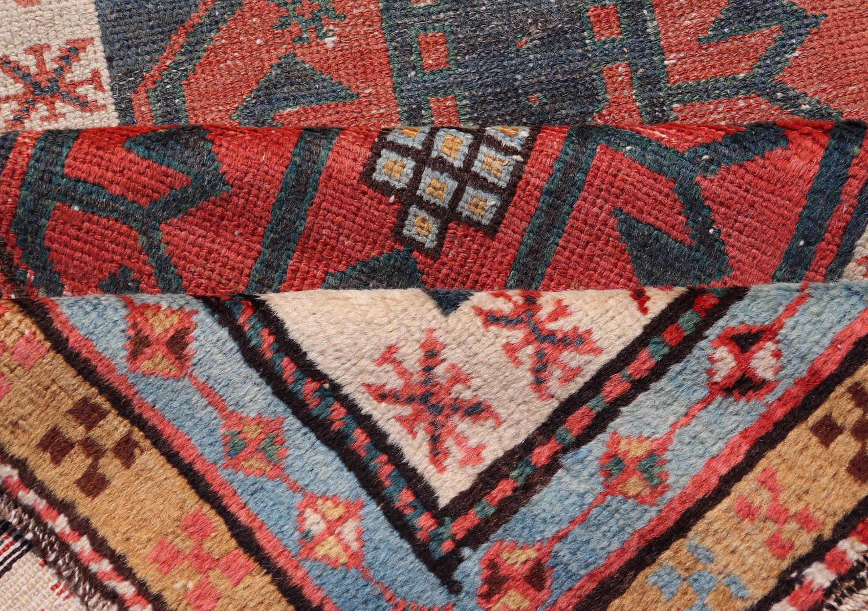 Antique Colorful Persian Heriz-Serapi Runner with a Bold Geometric Design For Sale 6