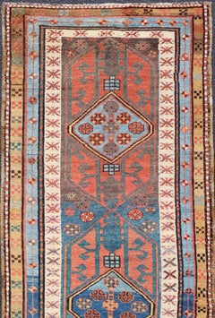 Antique Colorful Persian Heriz-Serapi Runner with a Bold Geometric Design