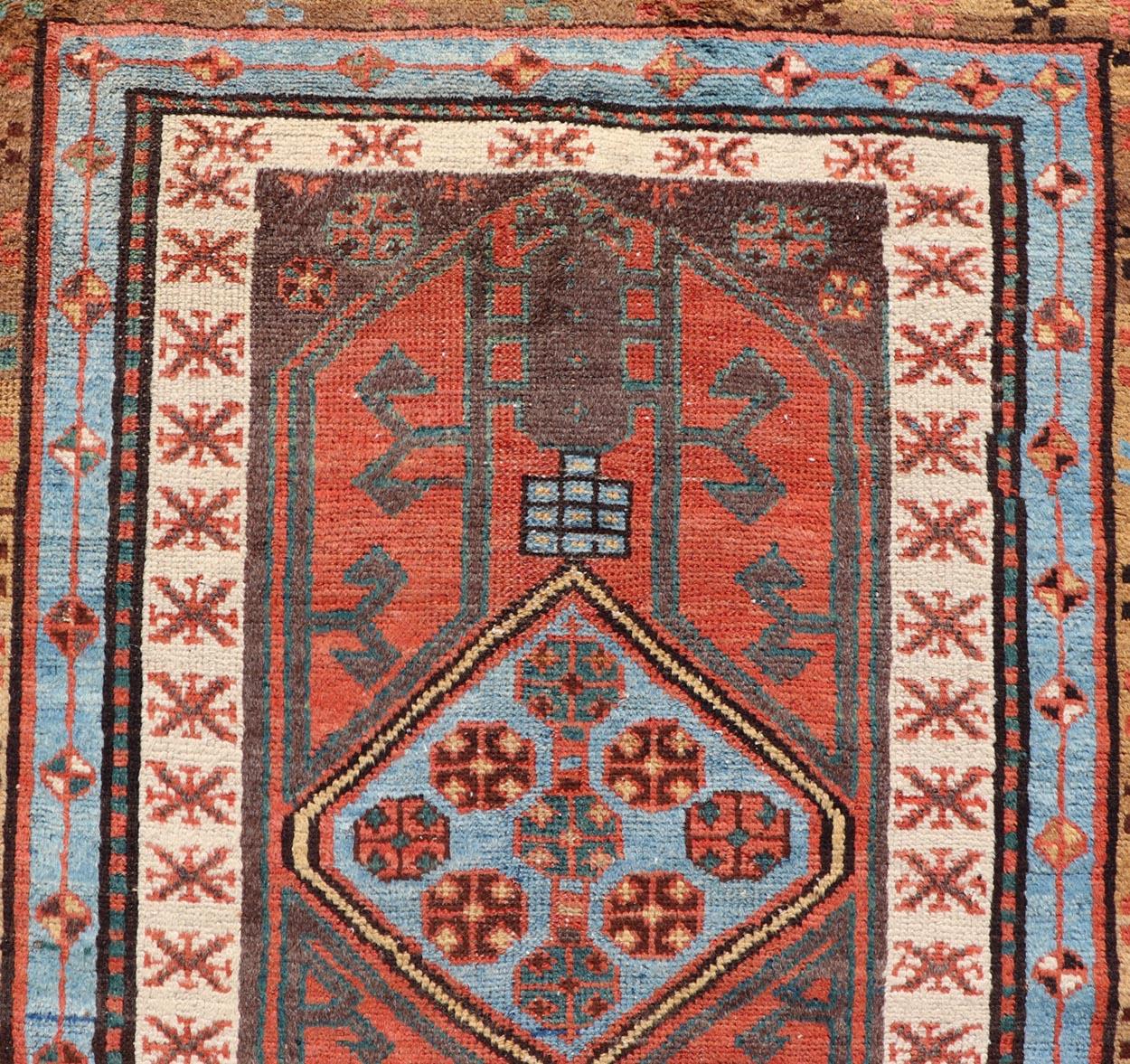 Antique Colorful Persian Heriz-Serapi Runner with a Bold Geometric Design For Sale 3
