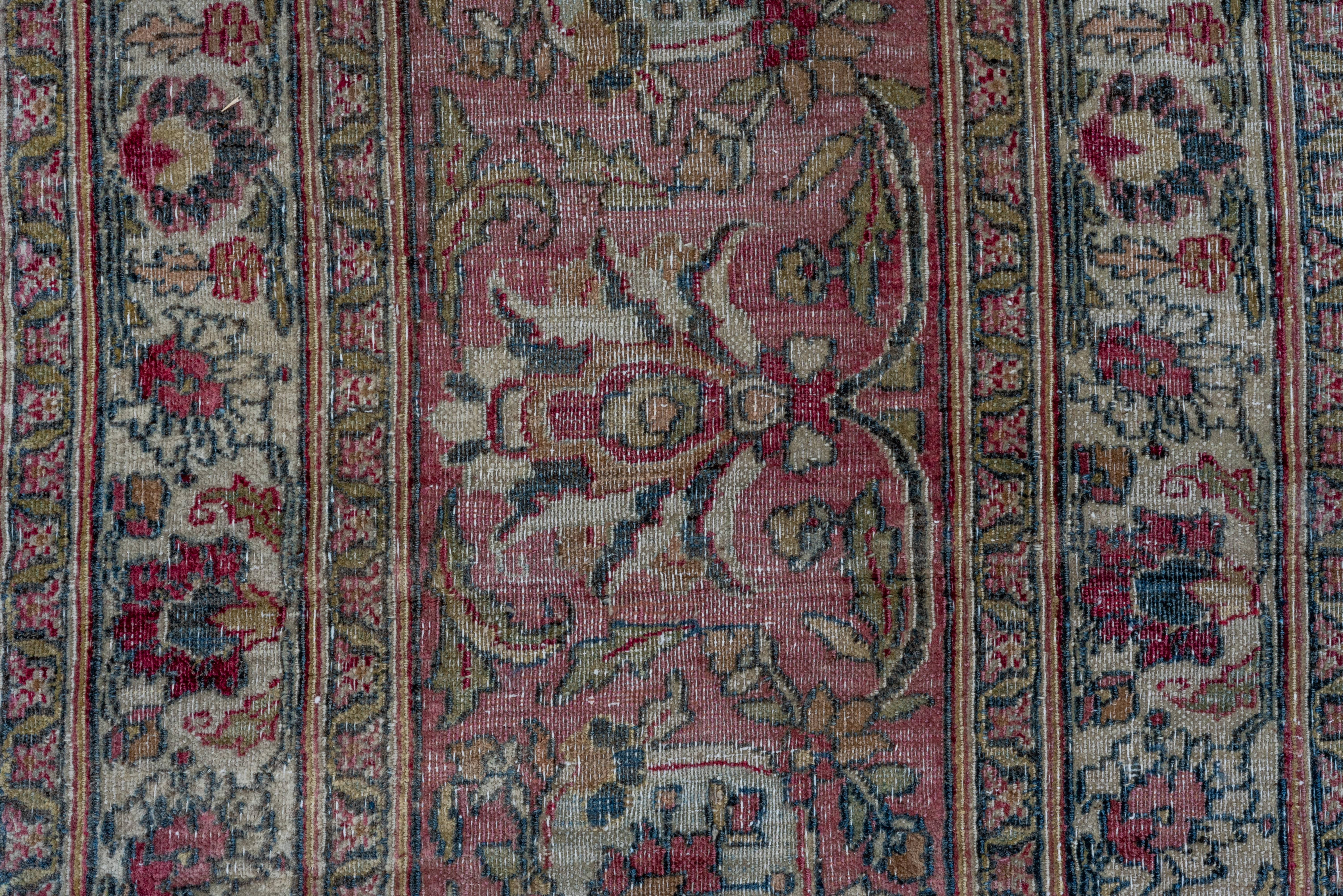 Wool Antique Colorful Persian Khorassan Rug, Red Pink Green and Ivory Tones For Sale