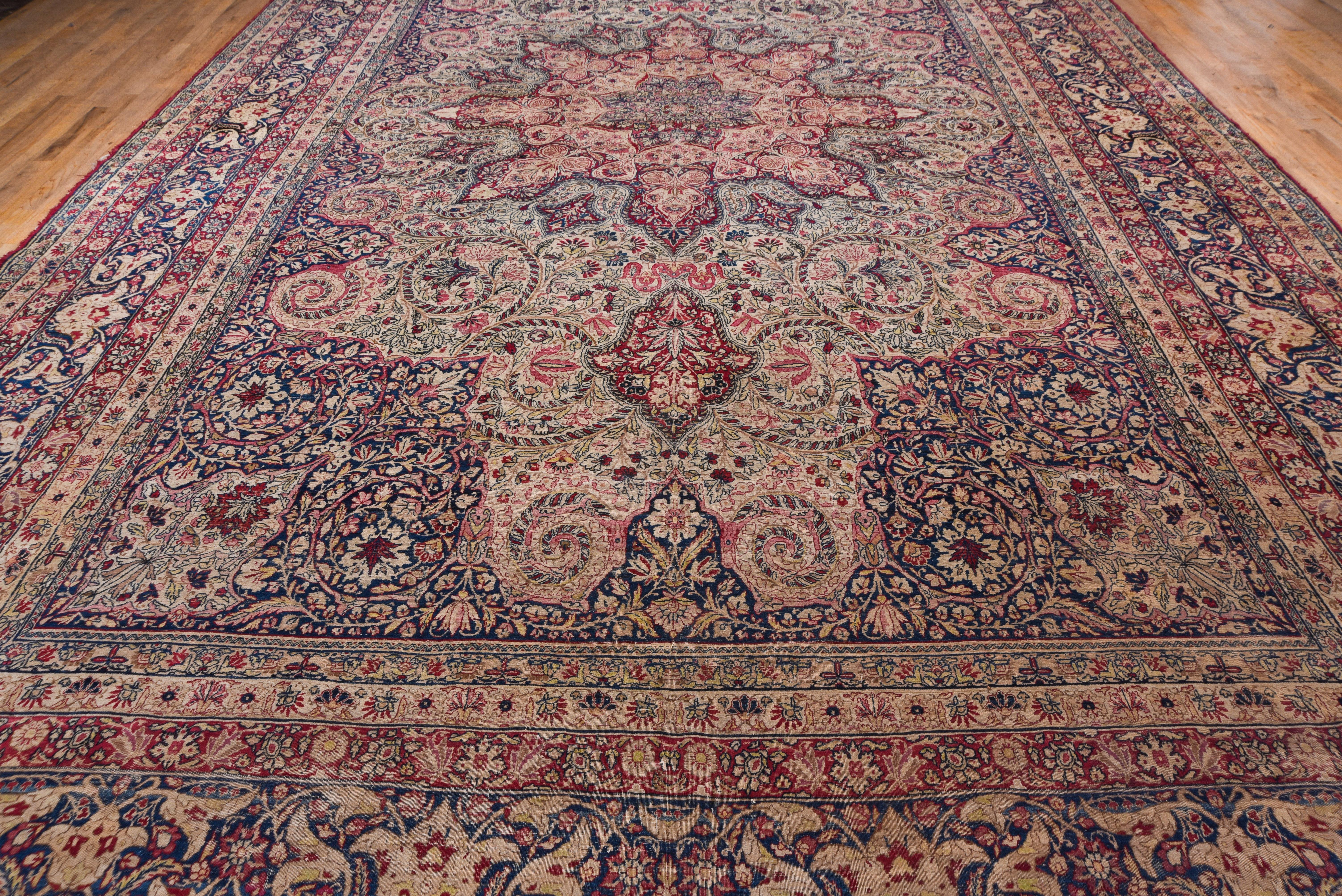 Antique Colorful Persian Lavar Kerman Carpet, Colorful Palette, Center Medallion In Good Condition In New York, NY
