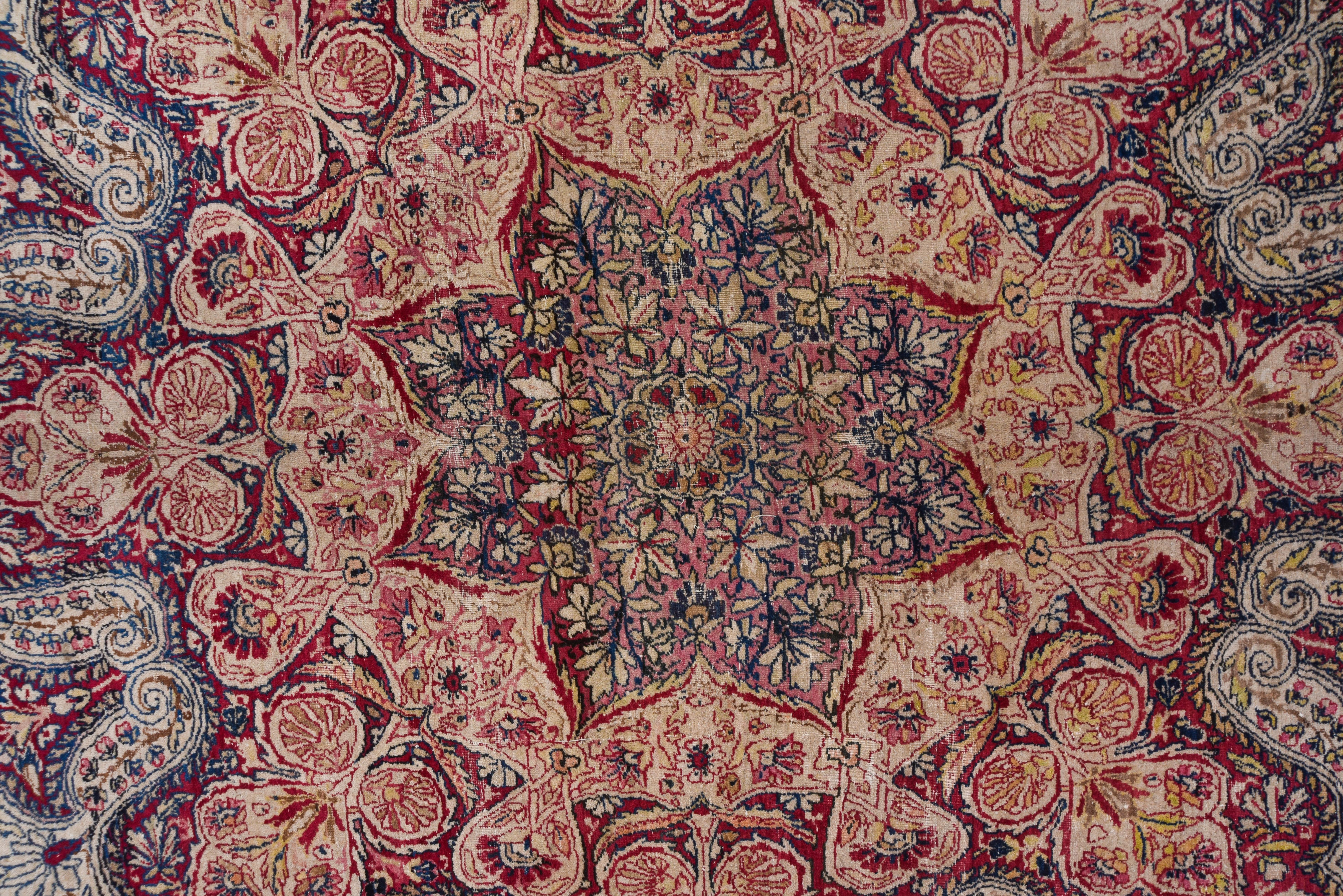 Early 20th Century Antique Colorful Persian Lavar Kerman Carpet, Colorful Palette, Center Medallion