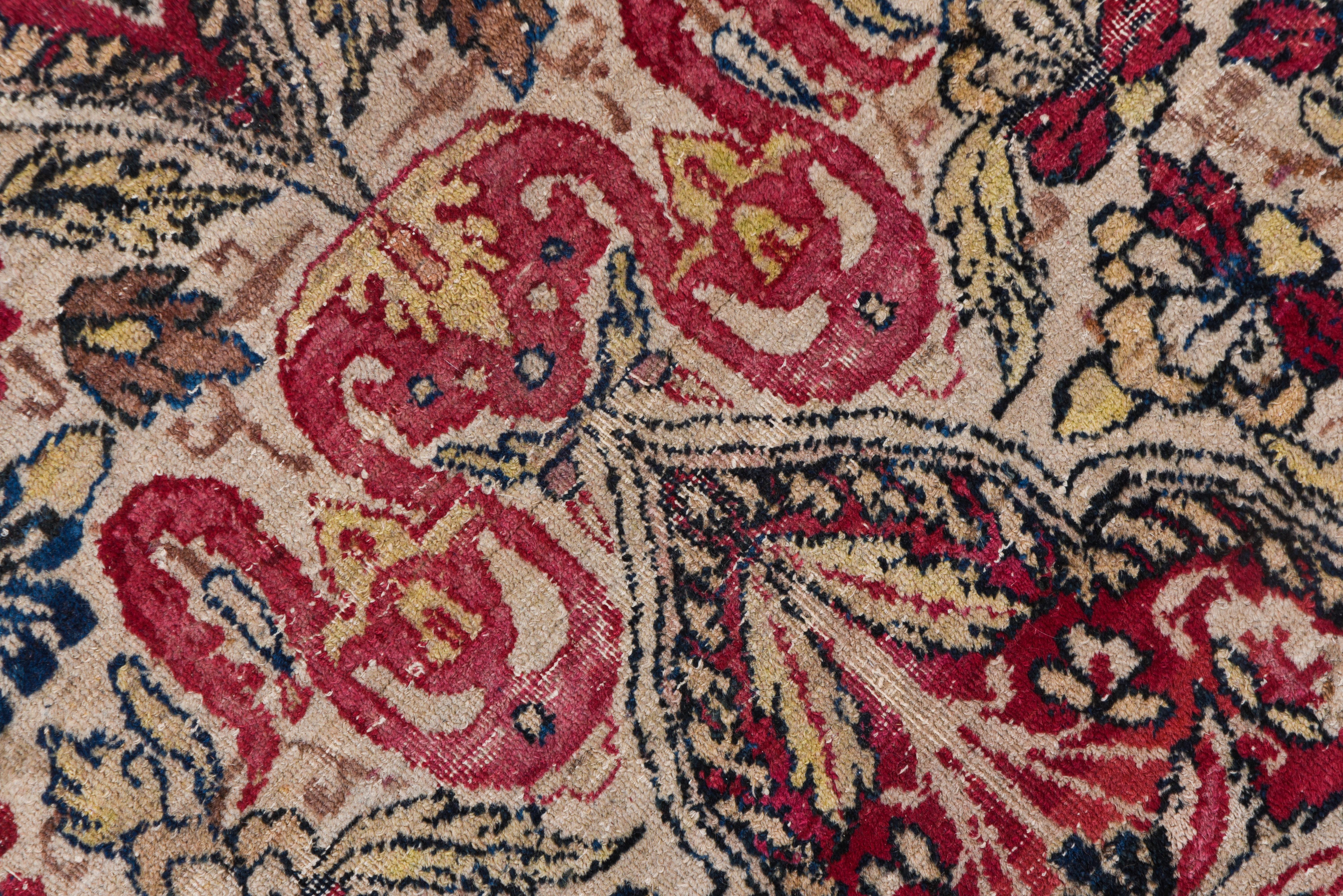 Wool Antique Colorful Persian Lavar Kerman Carpet, Colorful Palette, Center Medallion