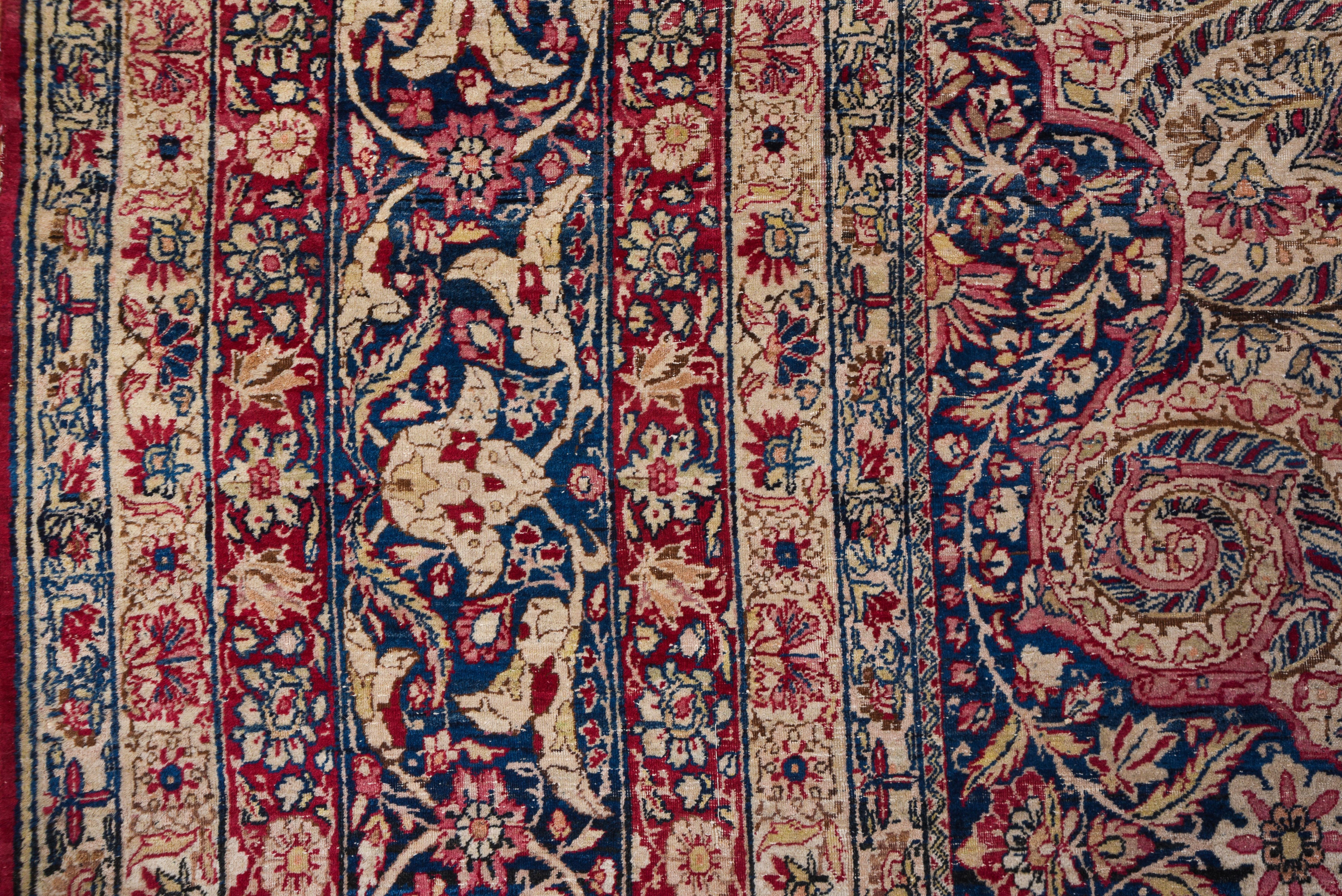 Antique Colorful Persian Lavar Kerman Carpet, Colorful Palette, Center Medallion 1