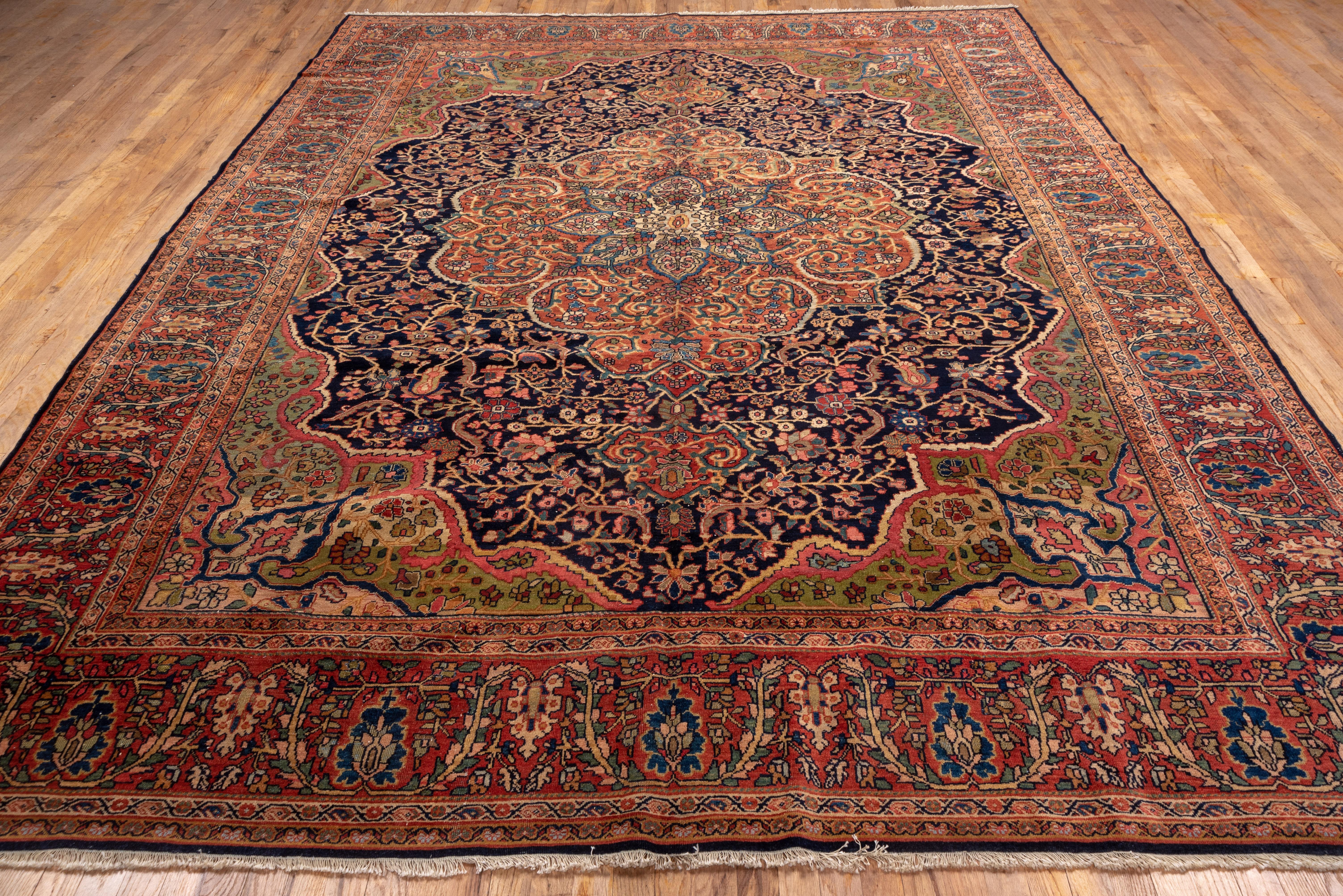 Hand-Knotted Antique Colorful Persian Sarouk Farahan Carpet, Colorful Palette