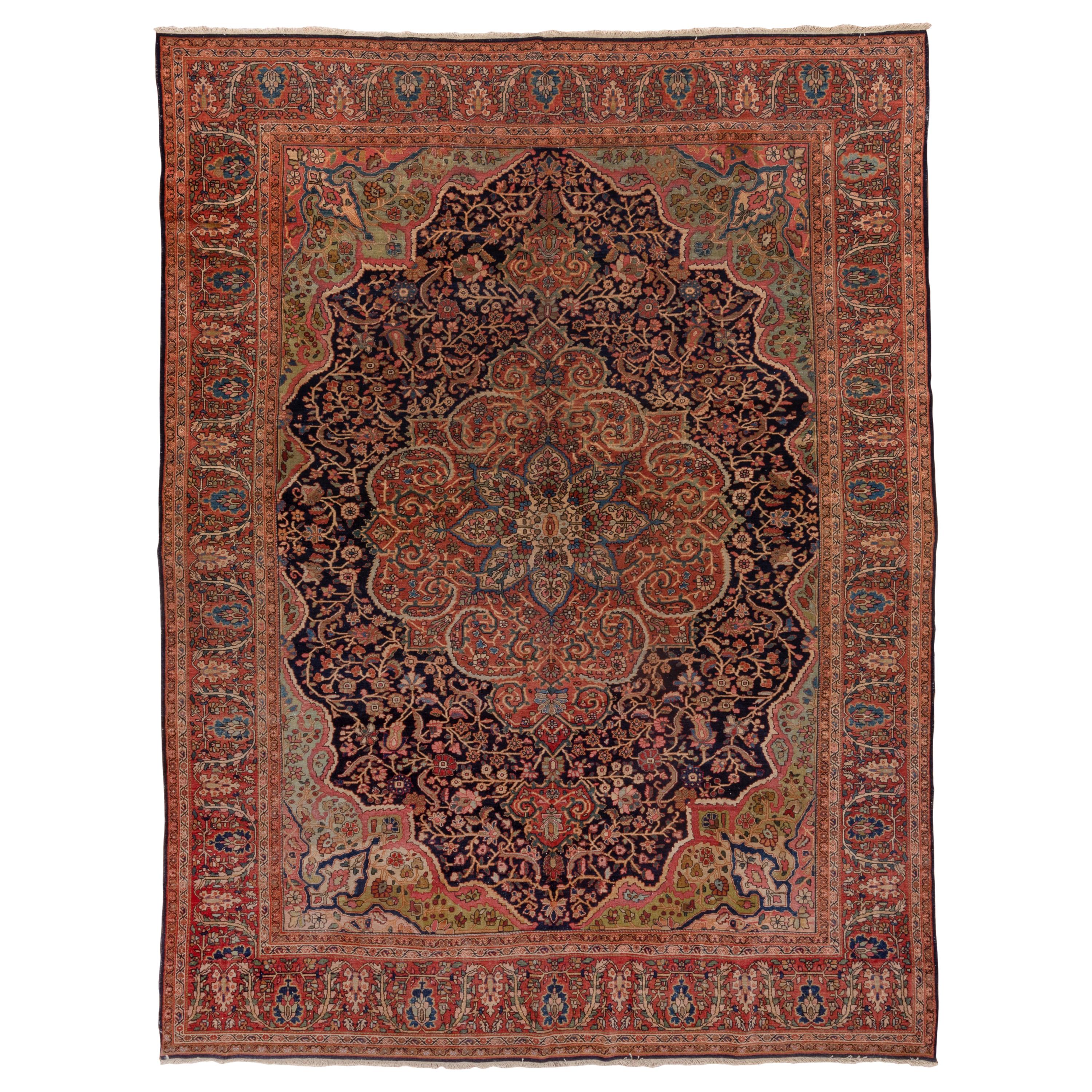 Antique Colorful Persian Sarouk Farahan Carpet, Colorful Palette