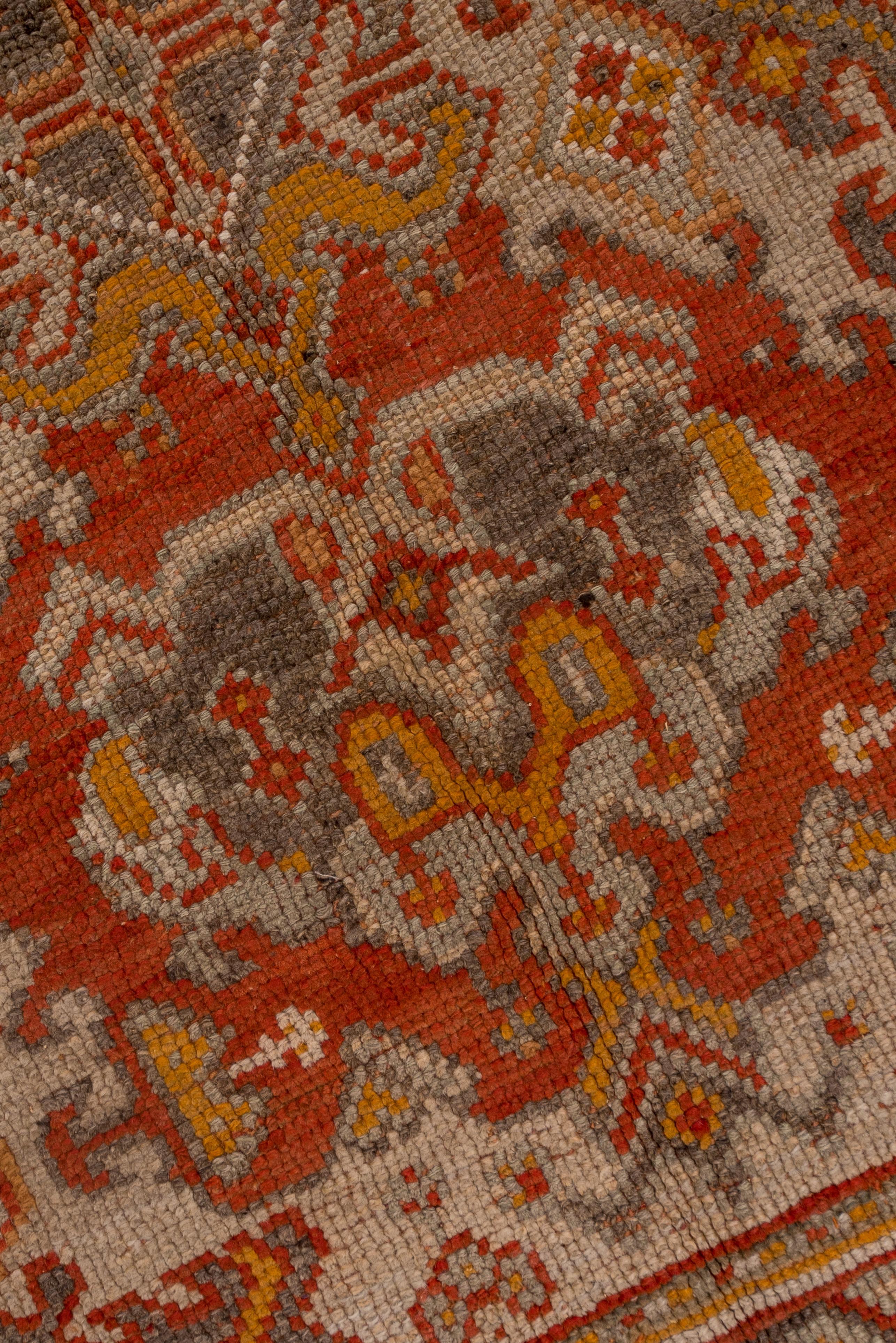 Hand-Knotted Antique Colorful Turkish Oushak Carpet, Allover Field, Colorful Palette For Sale