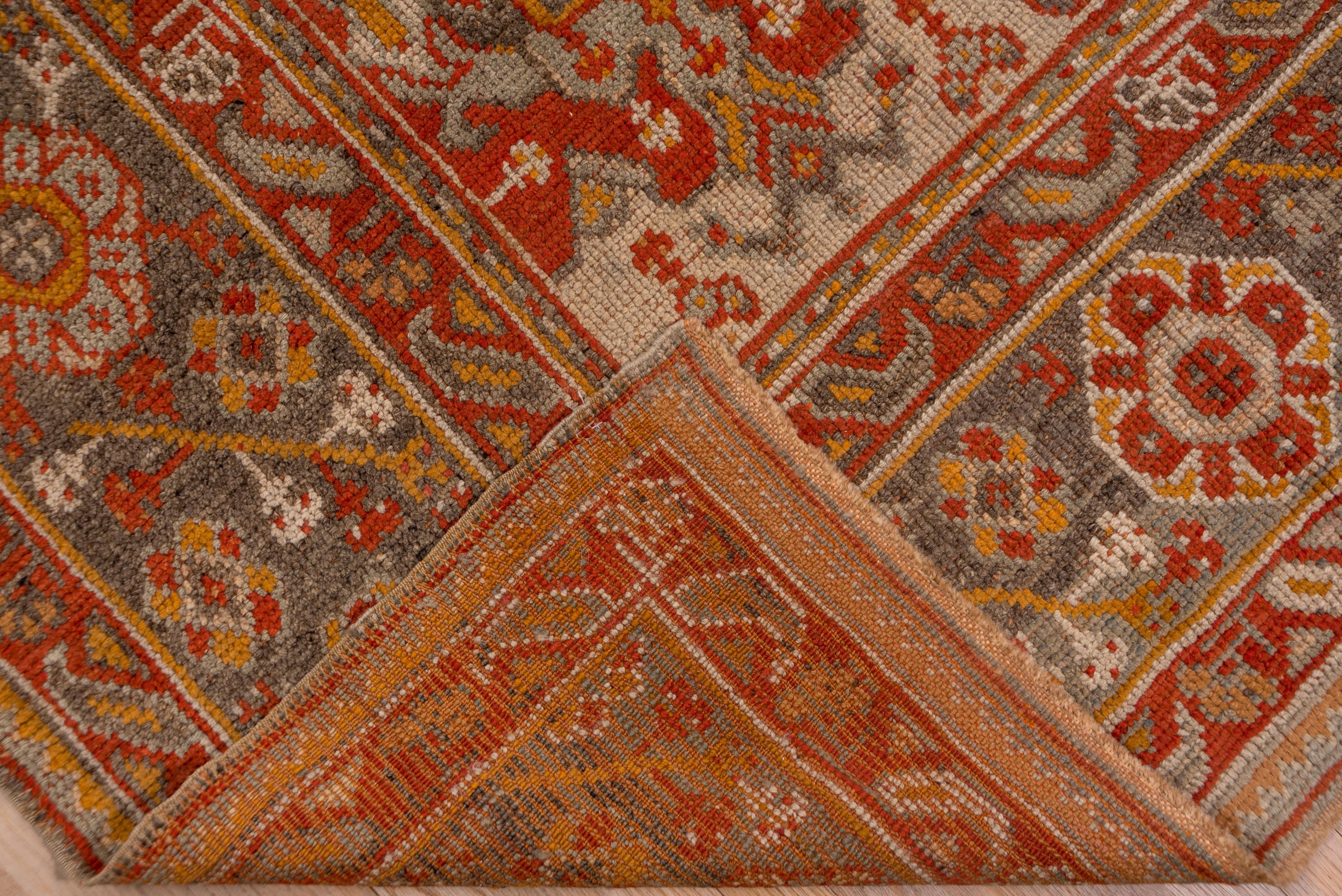Antique Colorful Turkish Oushak Carpet, Allover Field, Colorful Palette For Sale 1