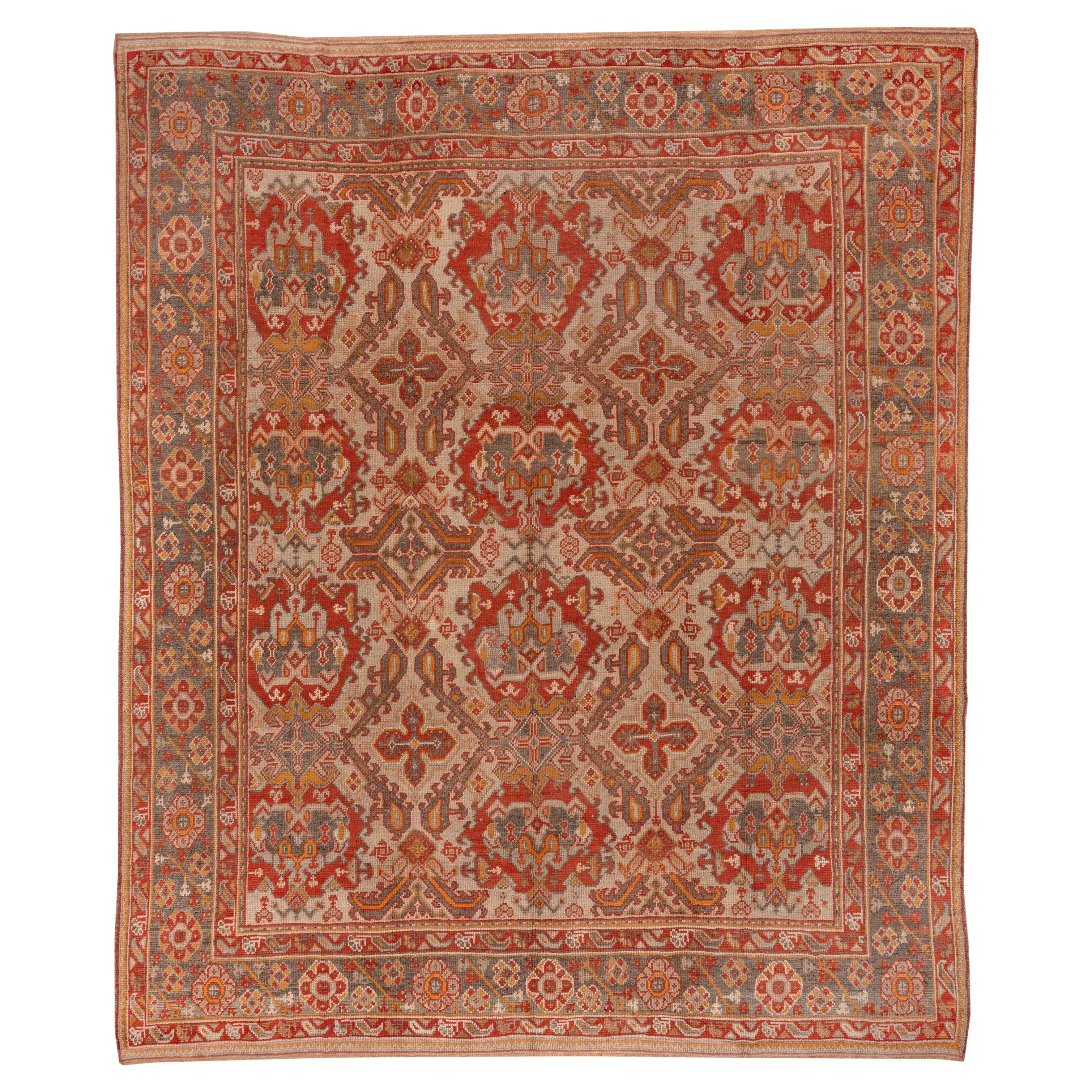 Antique Colorful Turkish Oushak Carpet, Allover Field, Colorful Palette For Sale