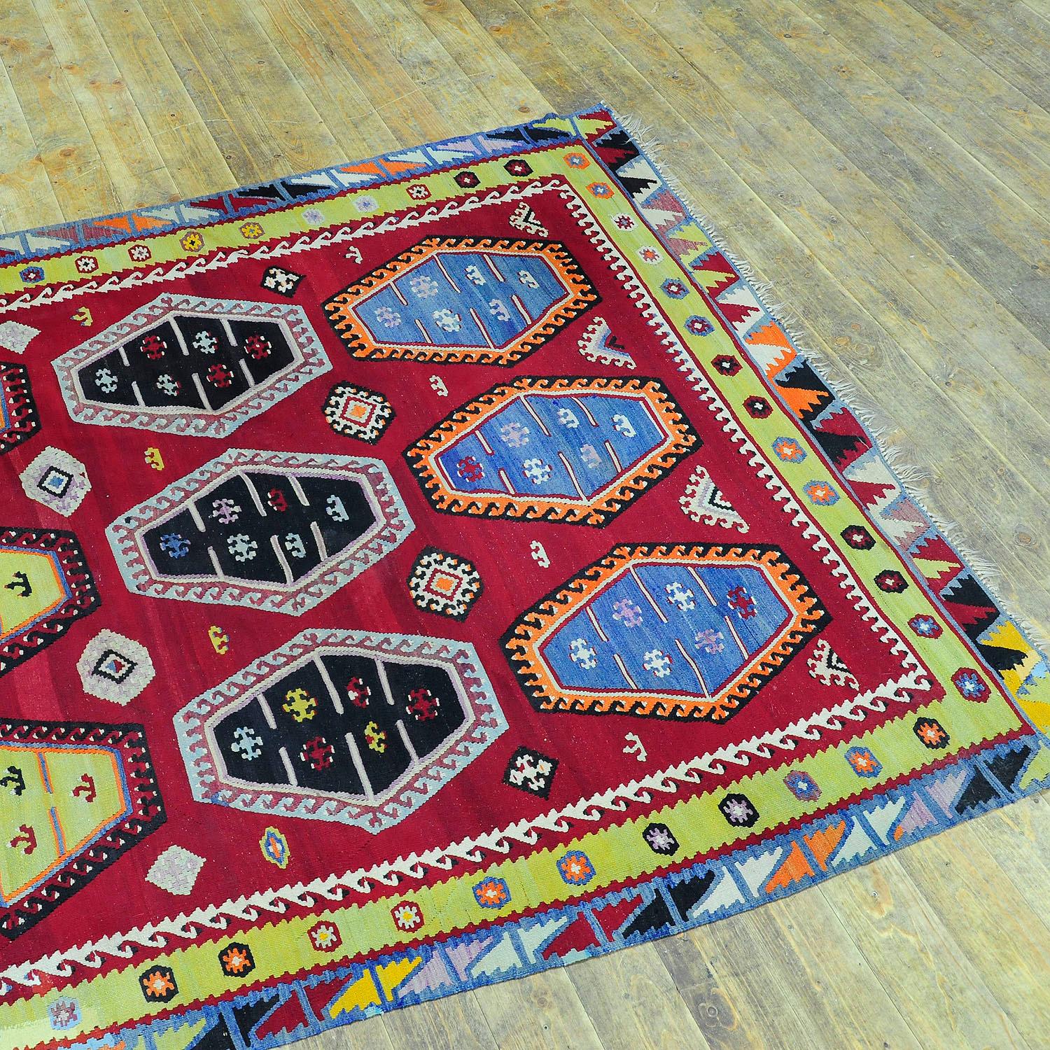 Wool Antique Colorful Turkish Sarkisla Kilim Rug ca. 1930 For Sale