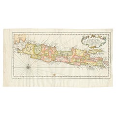 Antica mappa colorata dell'isola di Giava e Madura, Indonesia, 1760 ca.