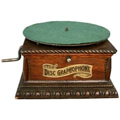 Used Columbia Disc Graphaphone, Carved Oak Case, circa 1900