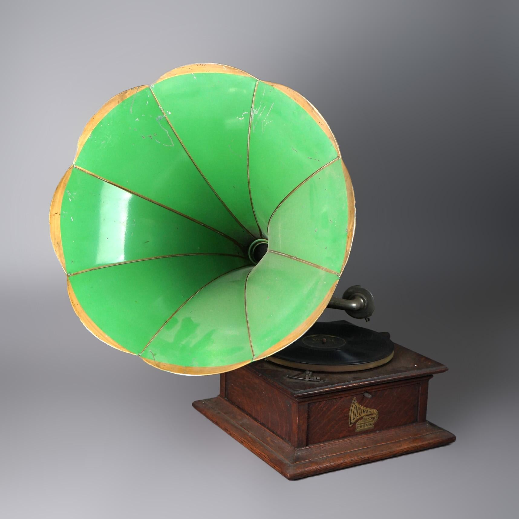 Antique Columbia Graphophone Victor Victrola Disc with Green Painted Horn C1910 4