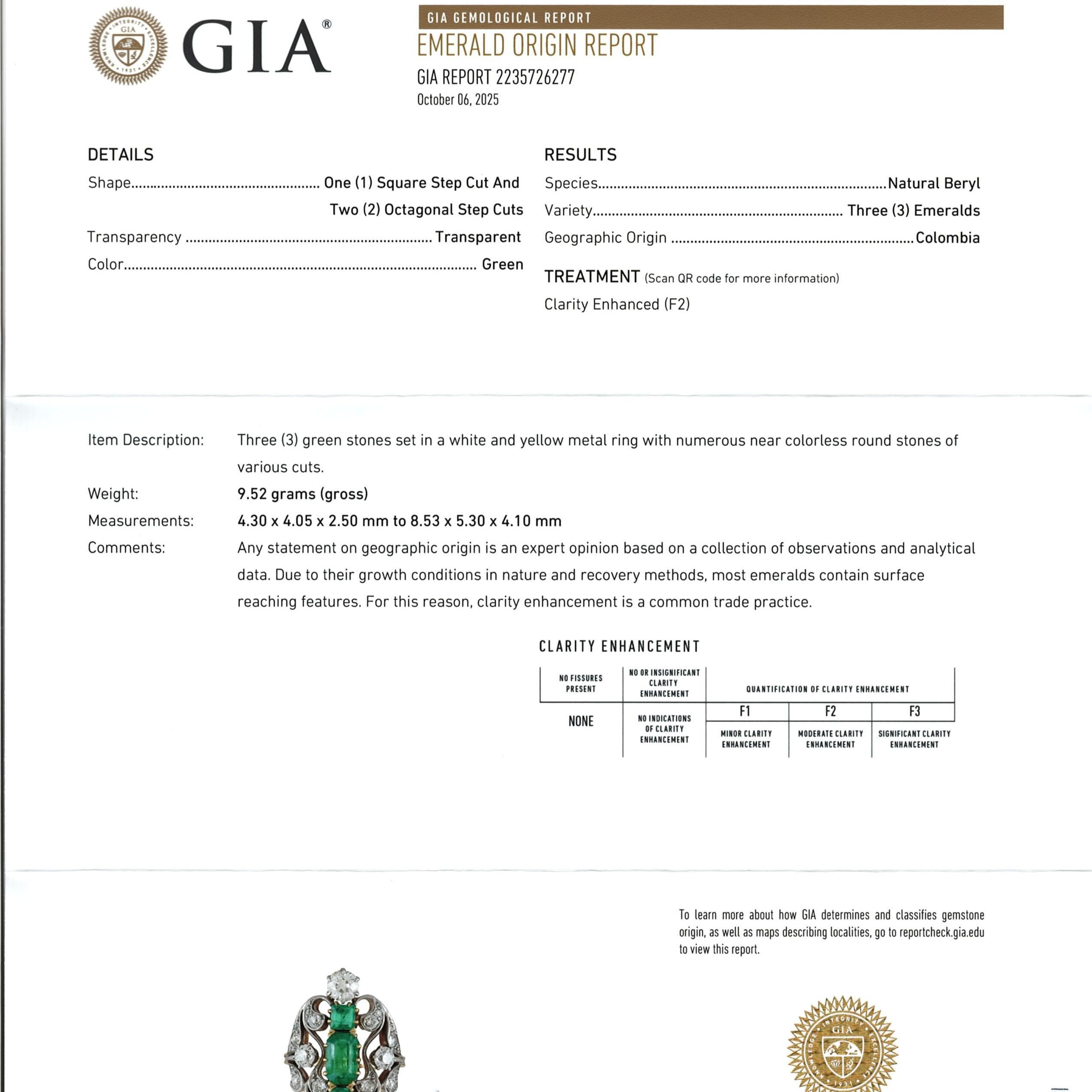 Bague ancienne en or 18k et platine avec émeraude de Colombie et diamant - GIA Cert en vente 3