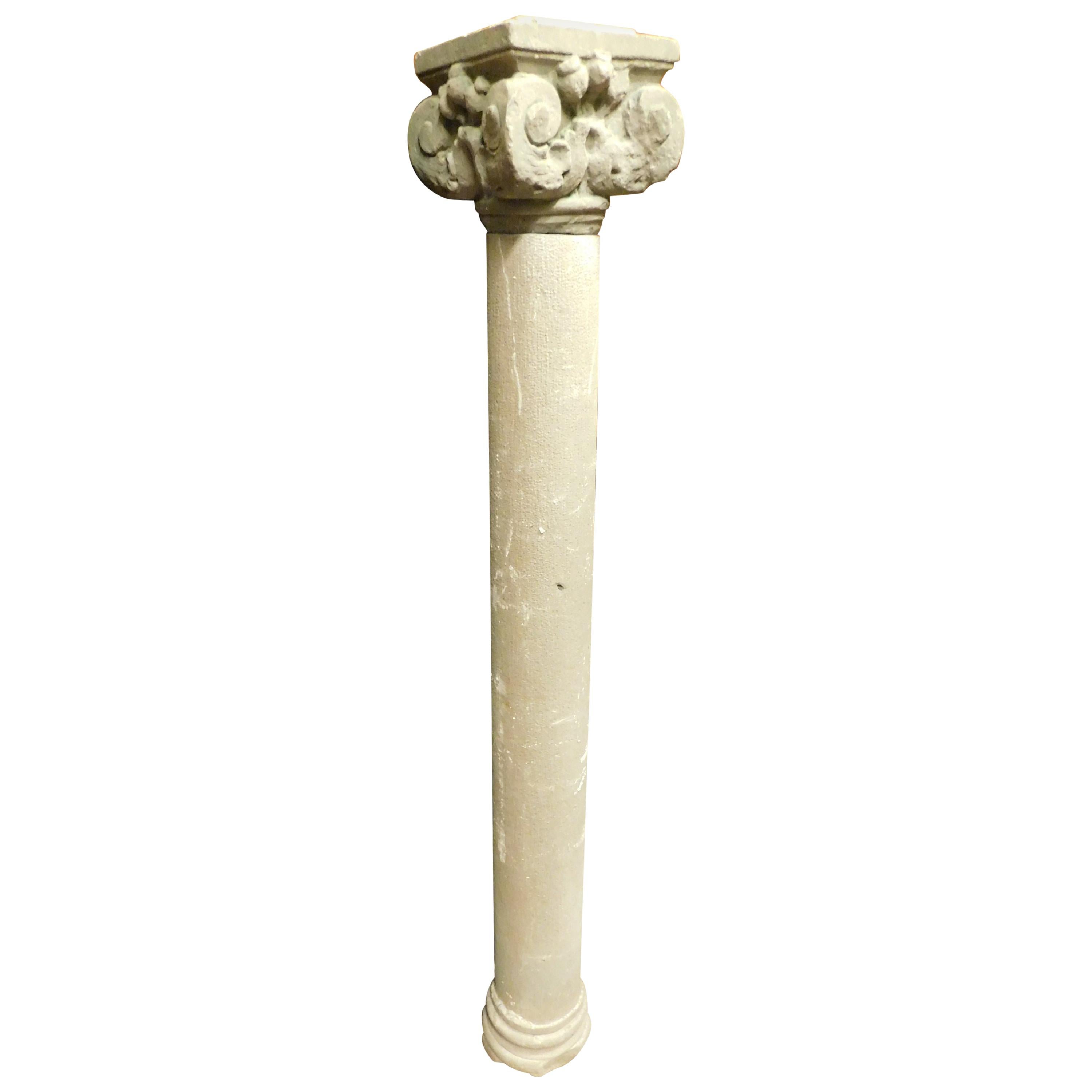 Antique Column with Capital Carved in Stone For Sale