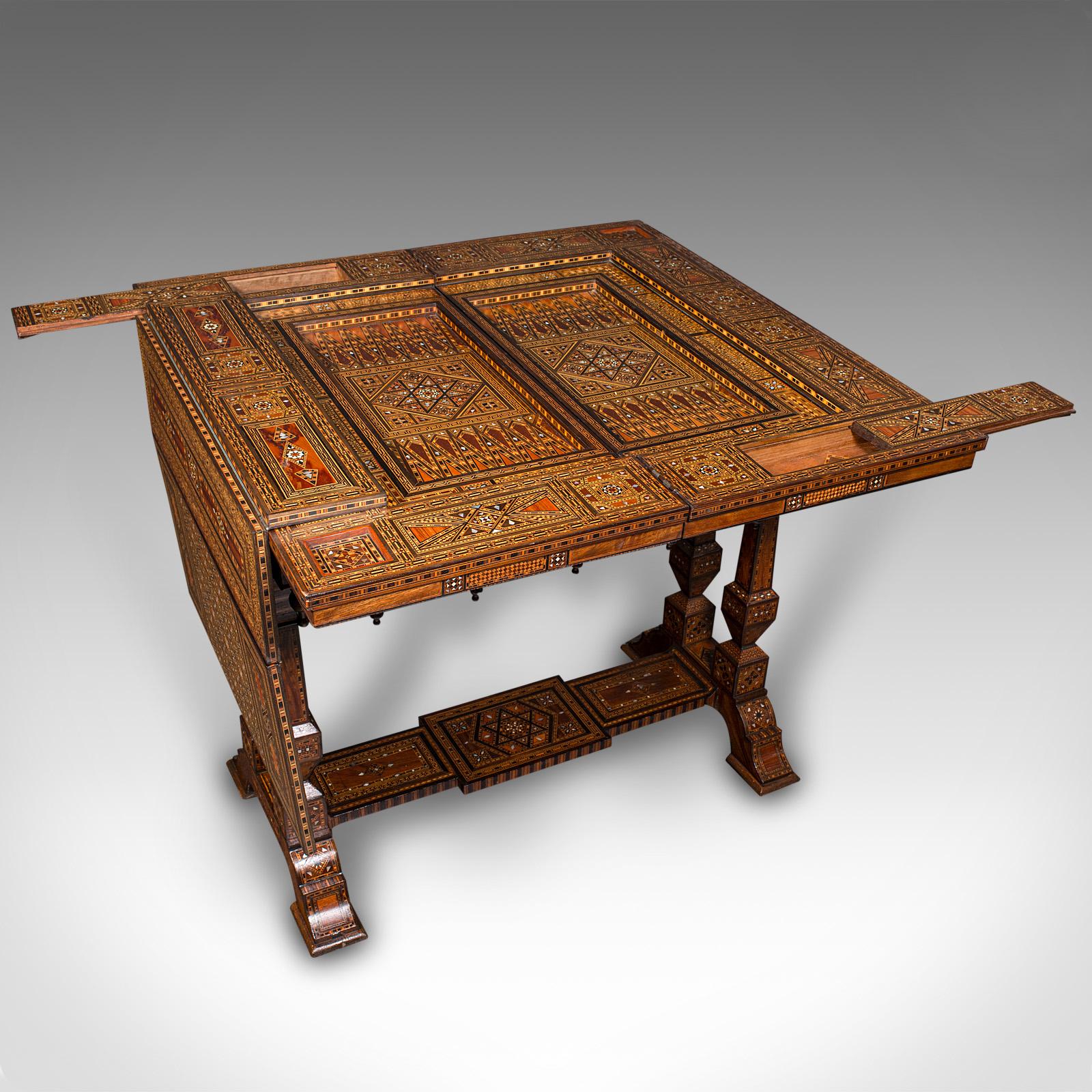 Late Victorian Antique Combination Games Table, Middle Eastern, Chess, Backgammon, Victorian