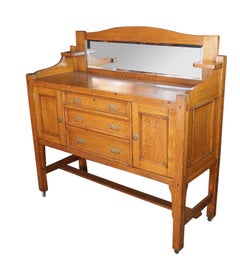 Antique Come-Packt Quartersawn Oak Mission Buffet Sideboard Server w Mirror