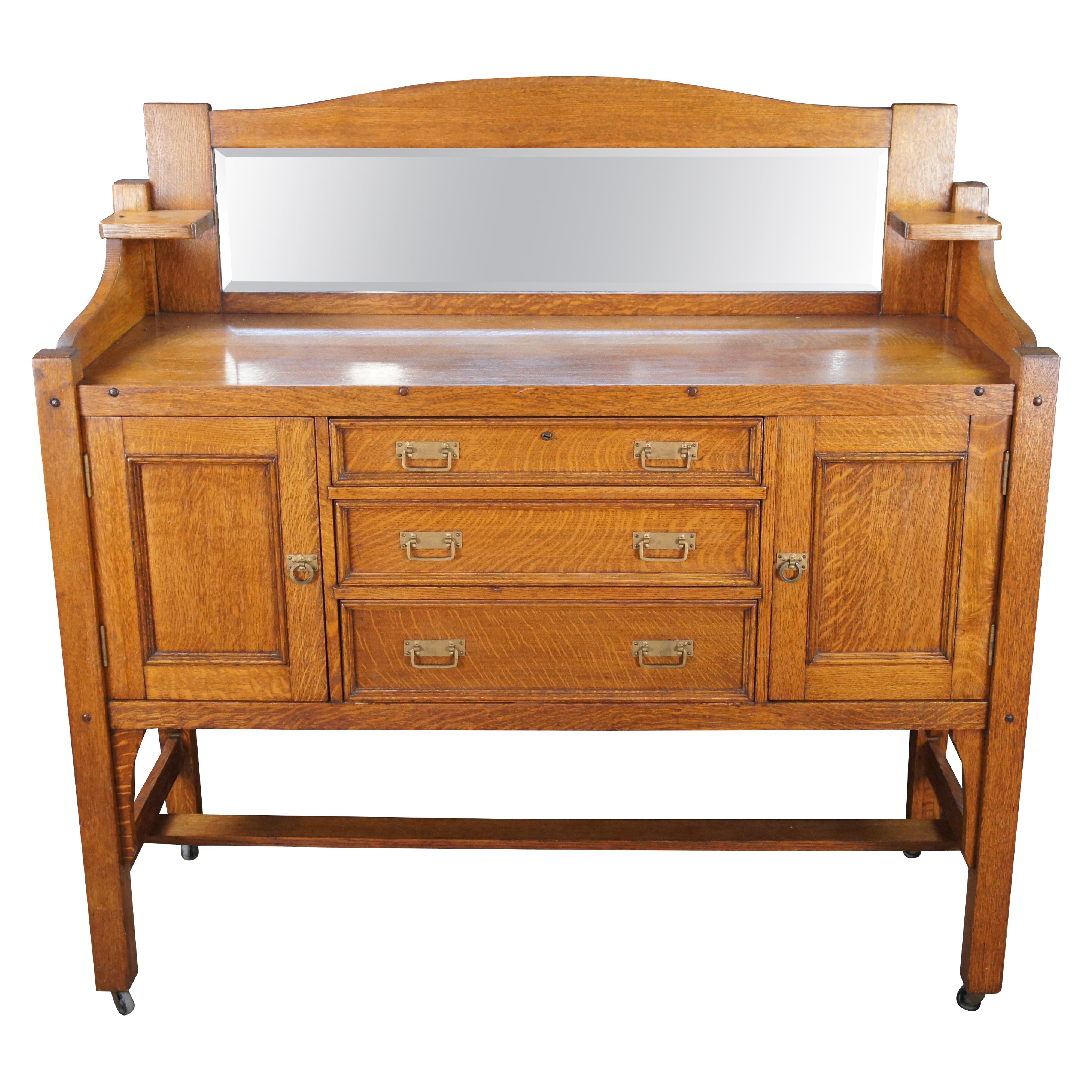 Antique Come-Packt Quartersawn Oak Mission Buffet Sideboard Server w Mirror For Sale