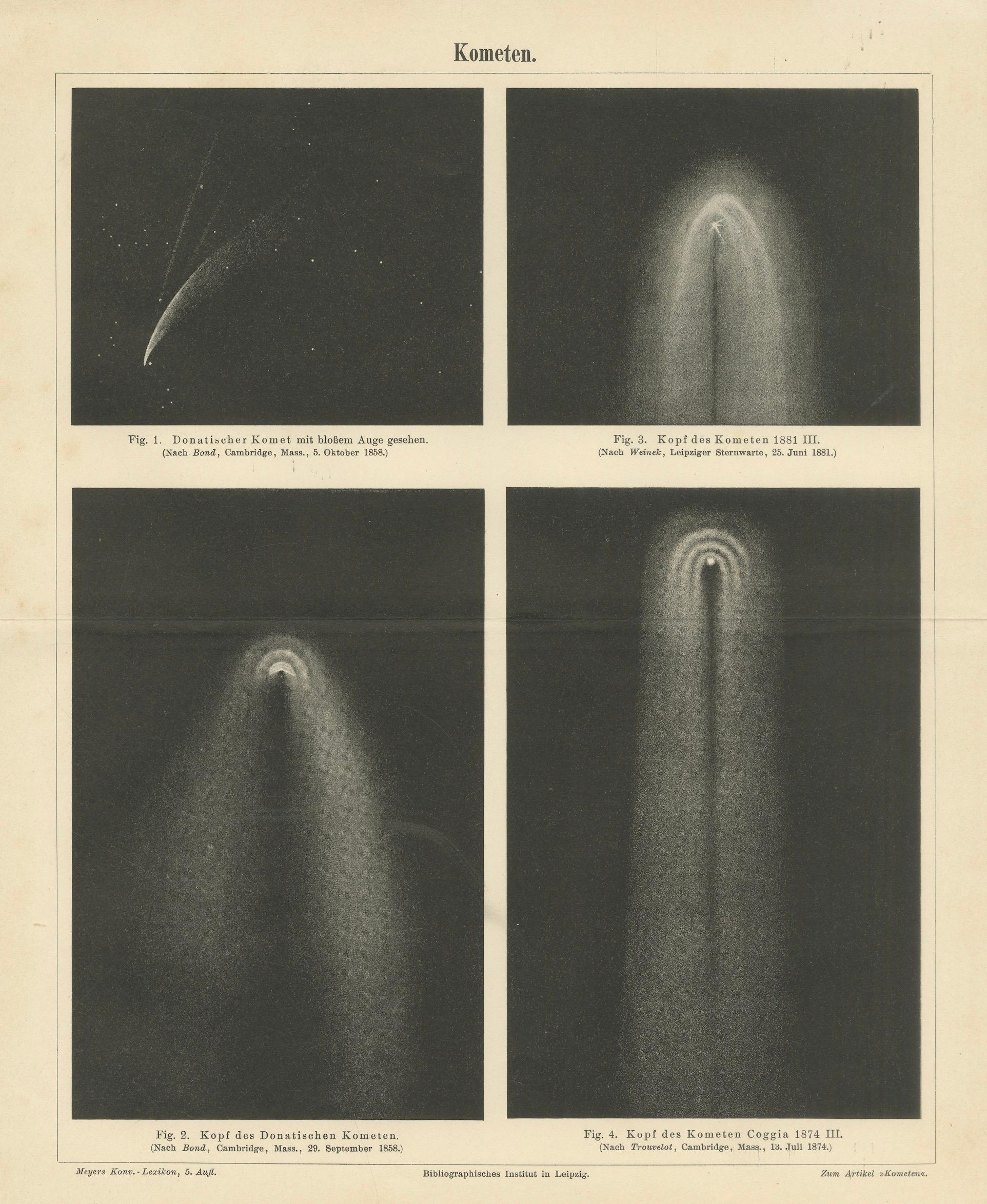 Antique Comet Study “Kometen”, Meyers Scientific Cosmos Leipzig c.1900