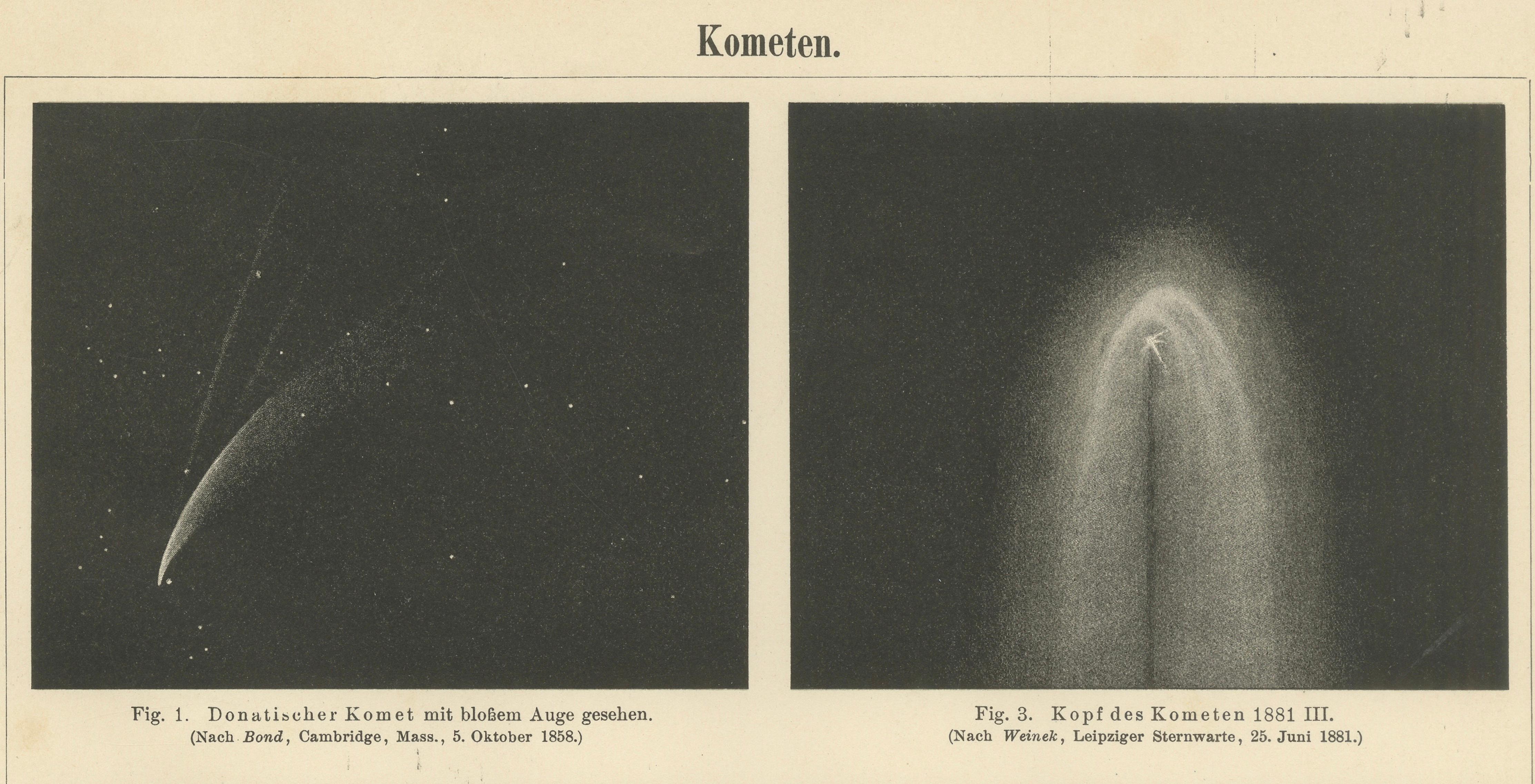 Antique Comet Study “Kometen”, Meyers Scientific Cosmos Leipzig c.1900