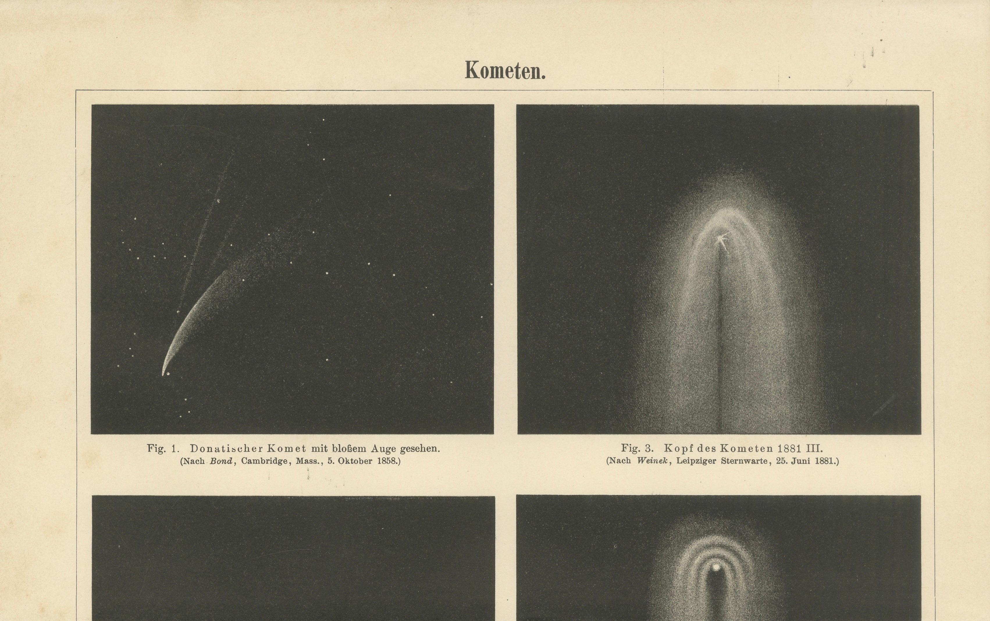 Antique Comet Study “Kometen”, Meyers Scientific Cosmos Leipzig c.1900