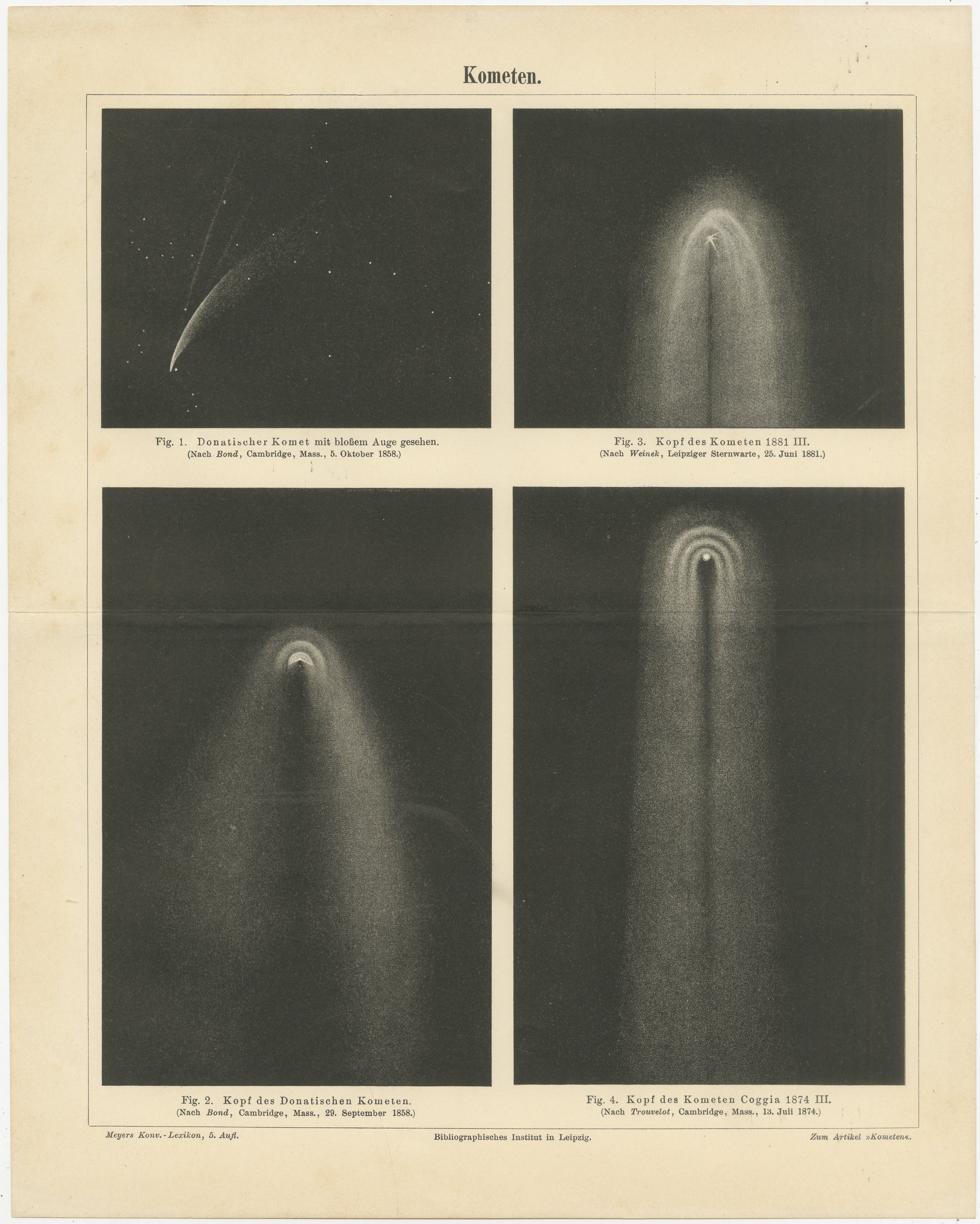 Antique Comet Study “Kometen”, Meyers Scientific Cosmos Leipzig c.1900 For Sale