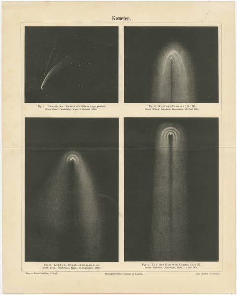 Antique Comet Study “Kometen”, Meyers Scientific Cosmos Leipzig c.1900