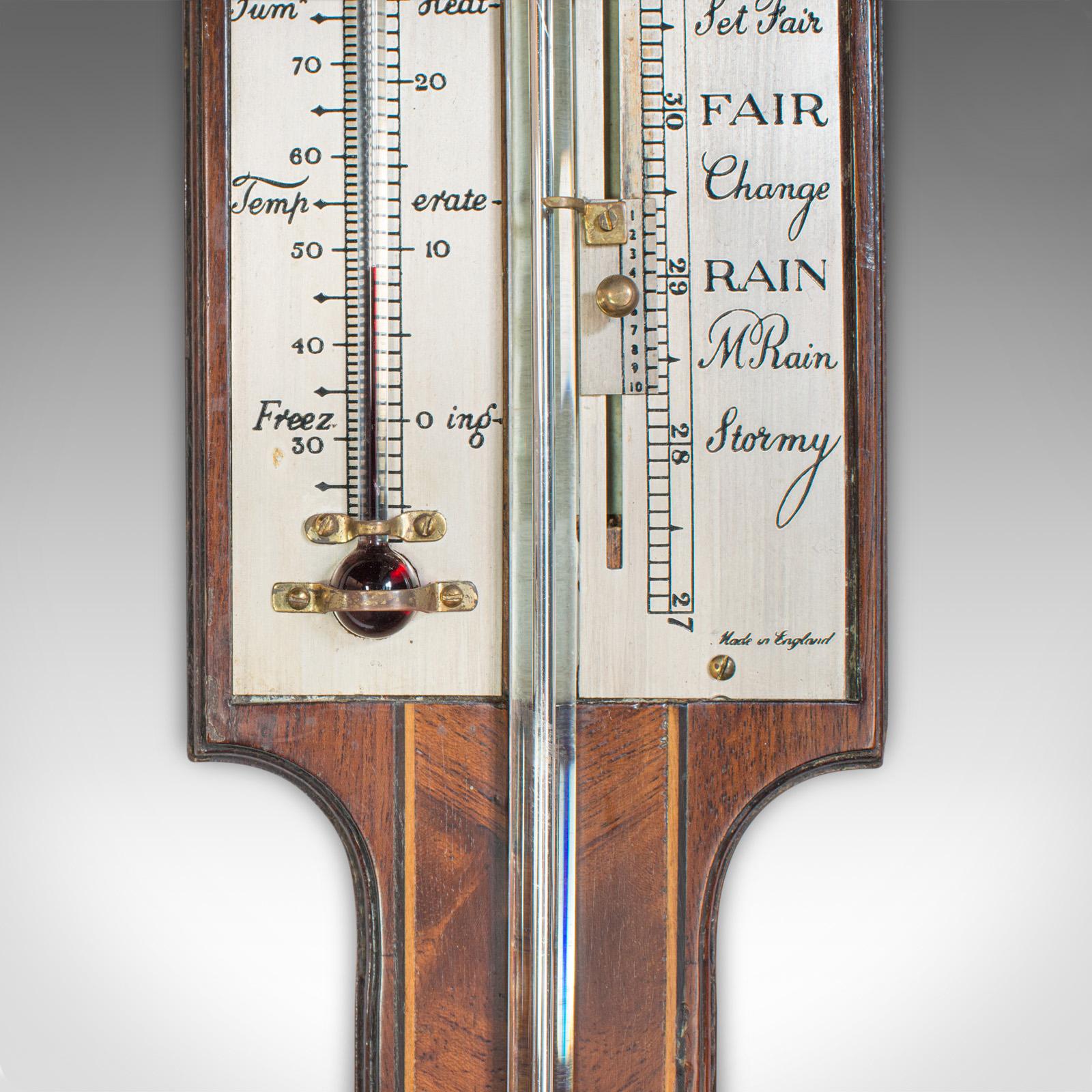 Edwardian Antique Comitti Stick Barometer, English, Rosewood, Mahogany, Feather, Fan