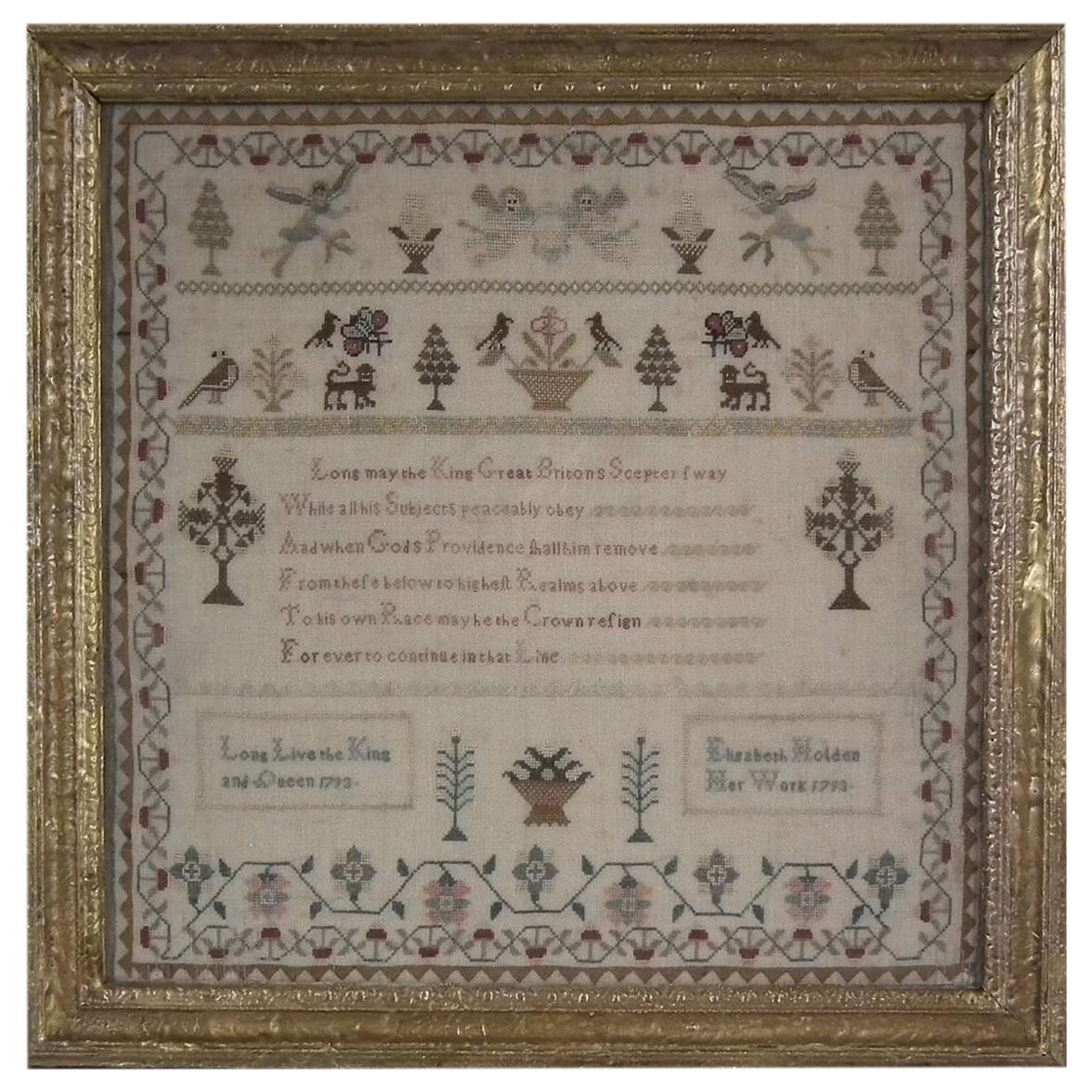 Antique Commemorative Sampler, 1793, by Elizabeth Holden