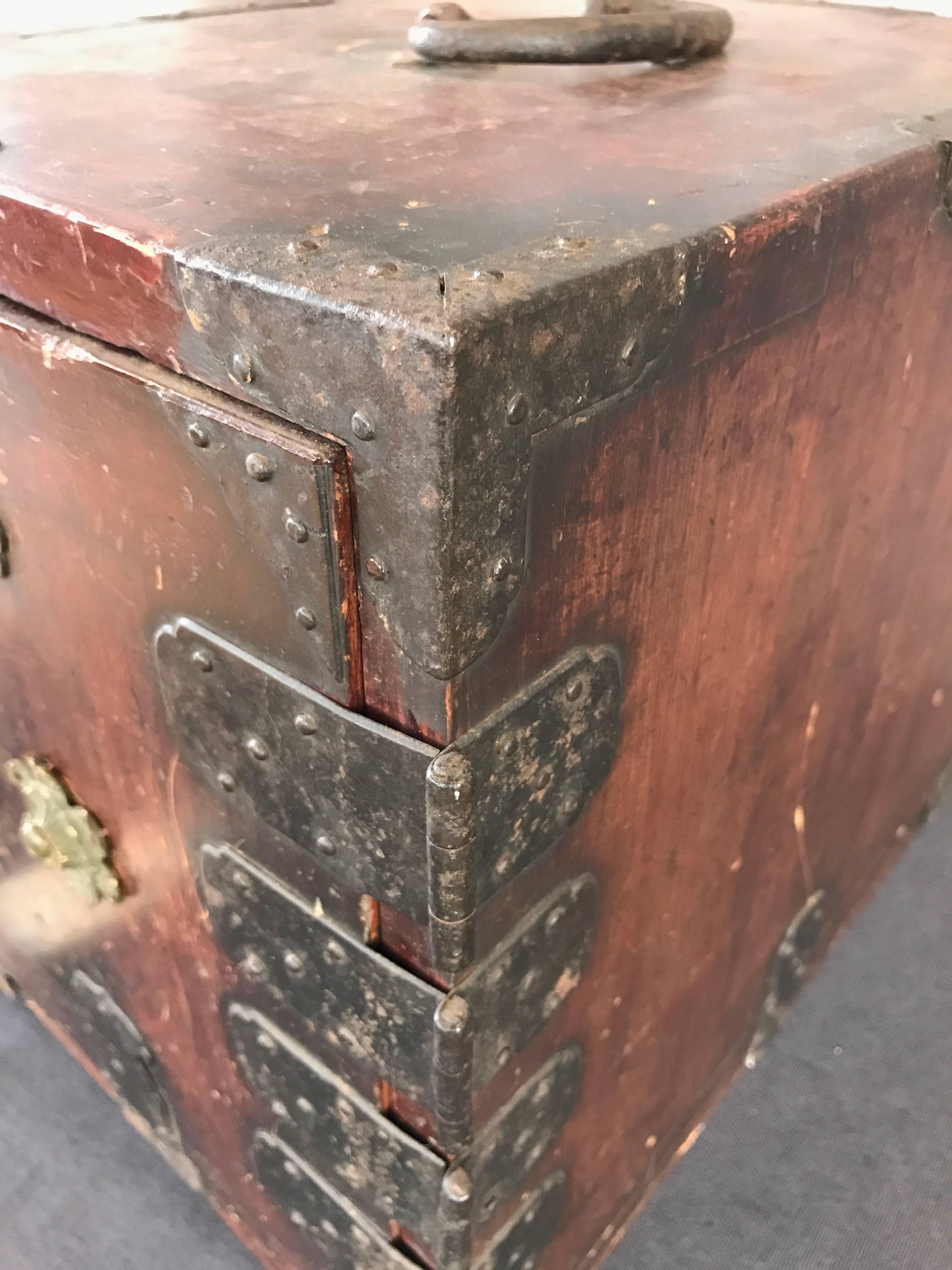 Antique Compact Chinese Seaman’s Chest with Locks and Key 2